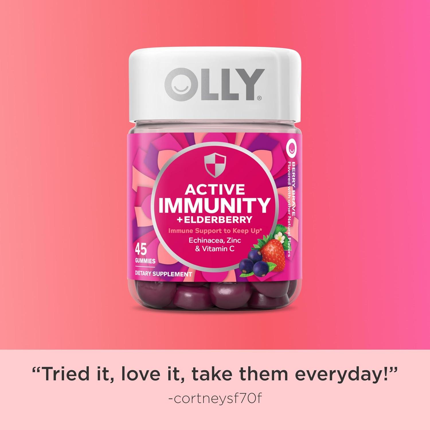 imageOLLY Active Immunity Gummy Immune Support Supplement Elderberry Zinc Vitamin C Berry Flavored 15 Day Supply 45 Count1 Count Pack of 45