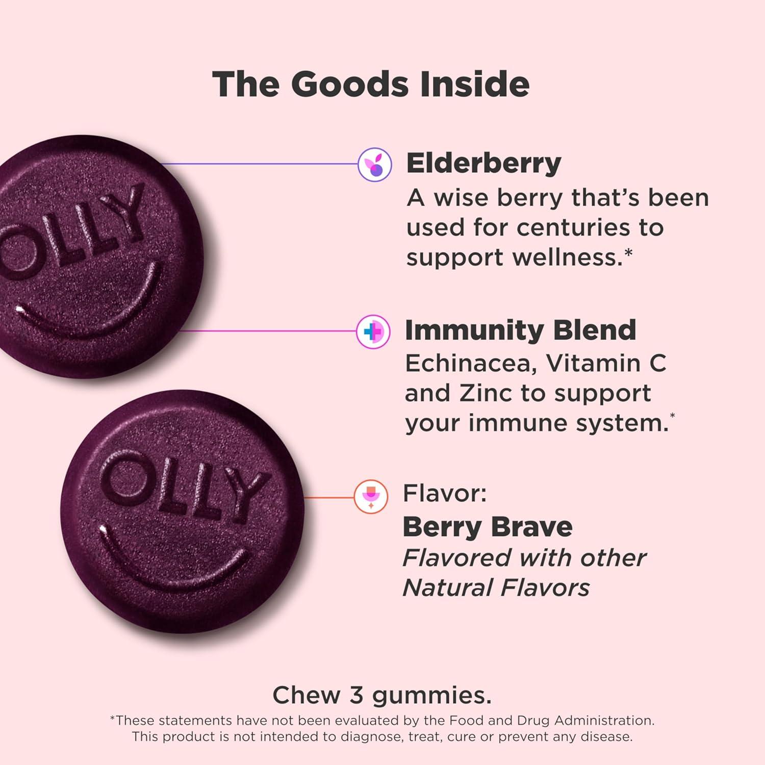 imageOLLY Active Immunity Gummy Immune Support Supplement Elderberry Zinc Vitamin C Berry Flavored 15 Day Supply 45 Count1 Count Pack of 45