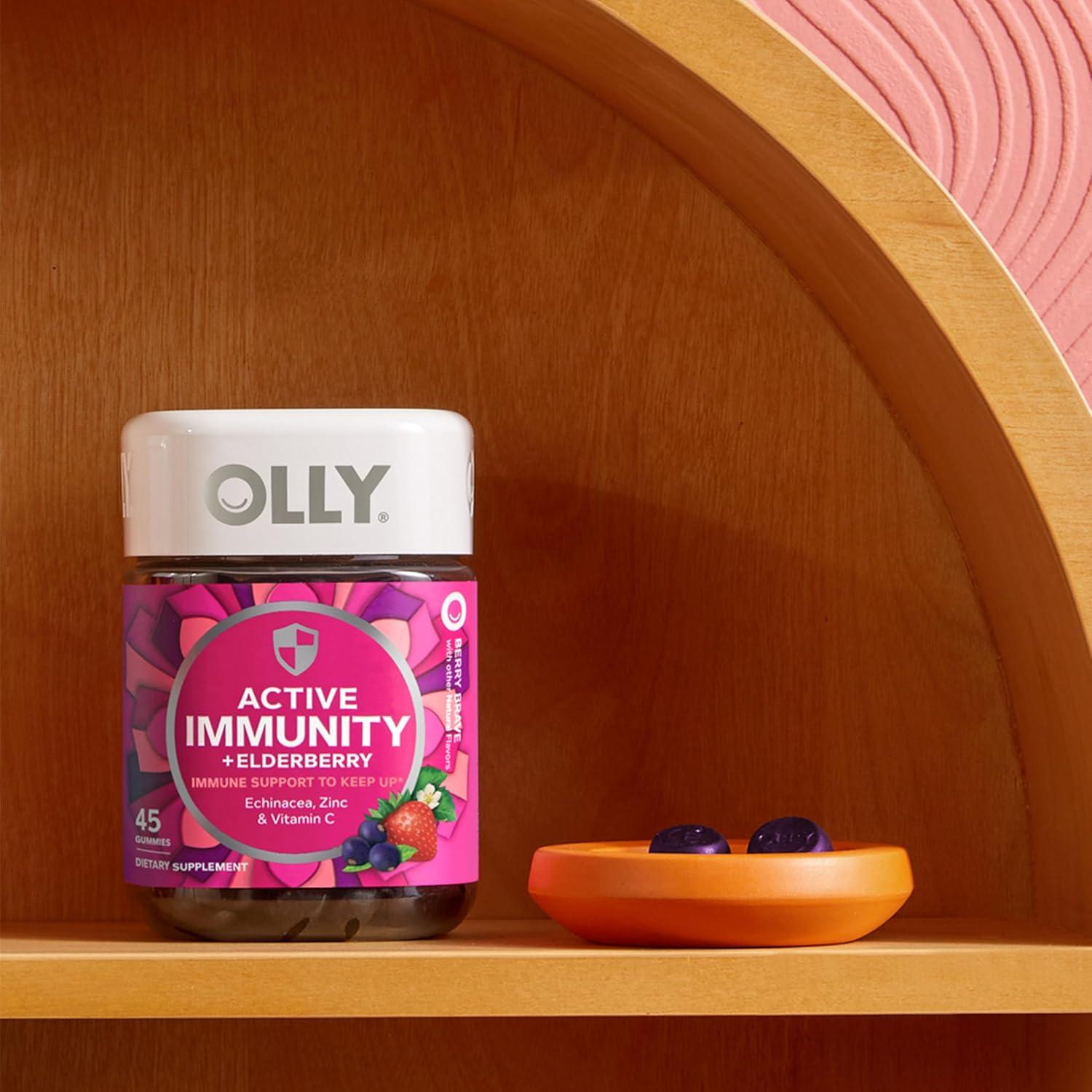 imageOLLY Active Immunity Gummy Immune Support Supplement Elderberry Zinc Vitamin C Berry Flavored 15 Day Supply 45 Count1 Count Pack of 45