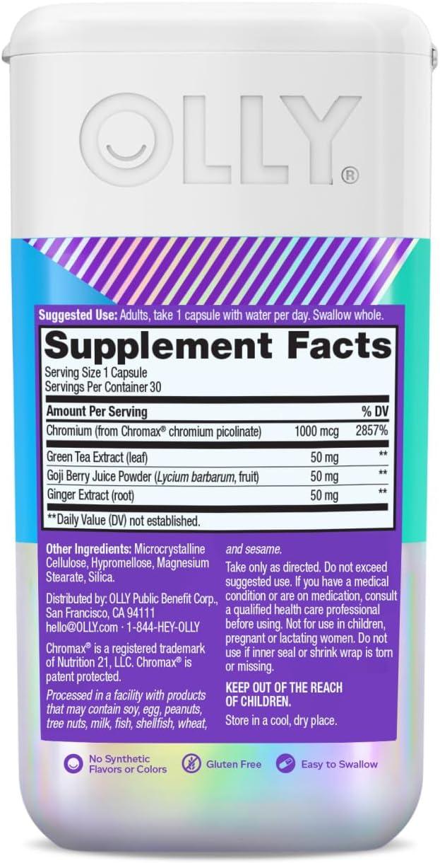 imageOLLY Combat Cravings Metabolism amp Energy Support Supplement1000 mcg Chromium Green Tea Goji Berry Ginger 30 Count30 Count Pack of 2