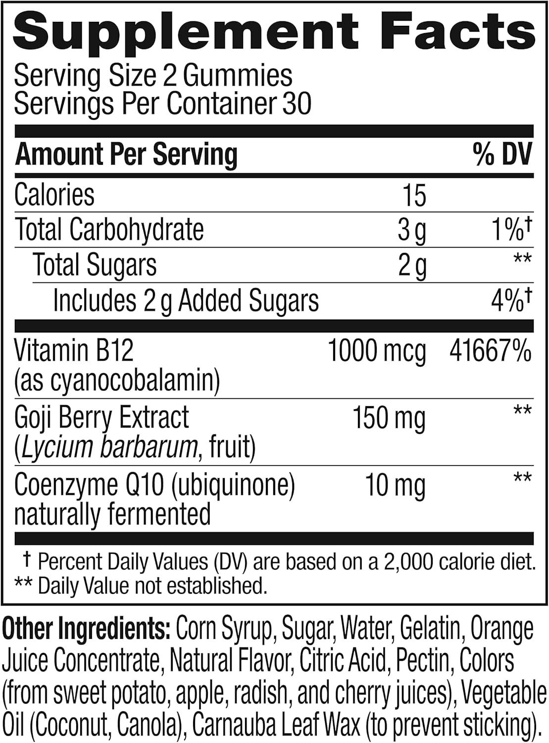 imageOLLY Daily Energy Gummy Caffeine Free Vitamin B12 CoQ10 Goji Berry Adult Chewable Supplement Tropical Flavor 60 CountExtra Strength