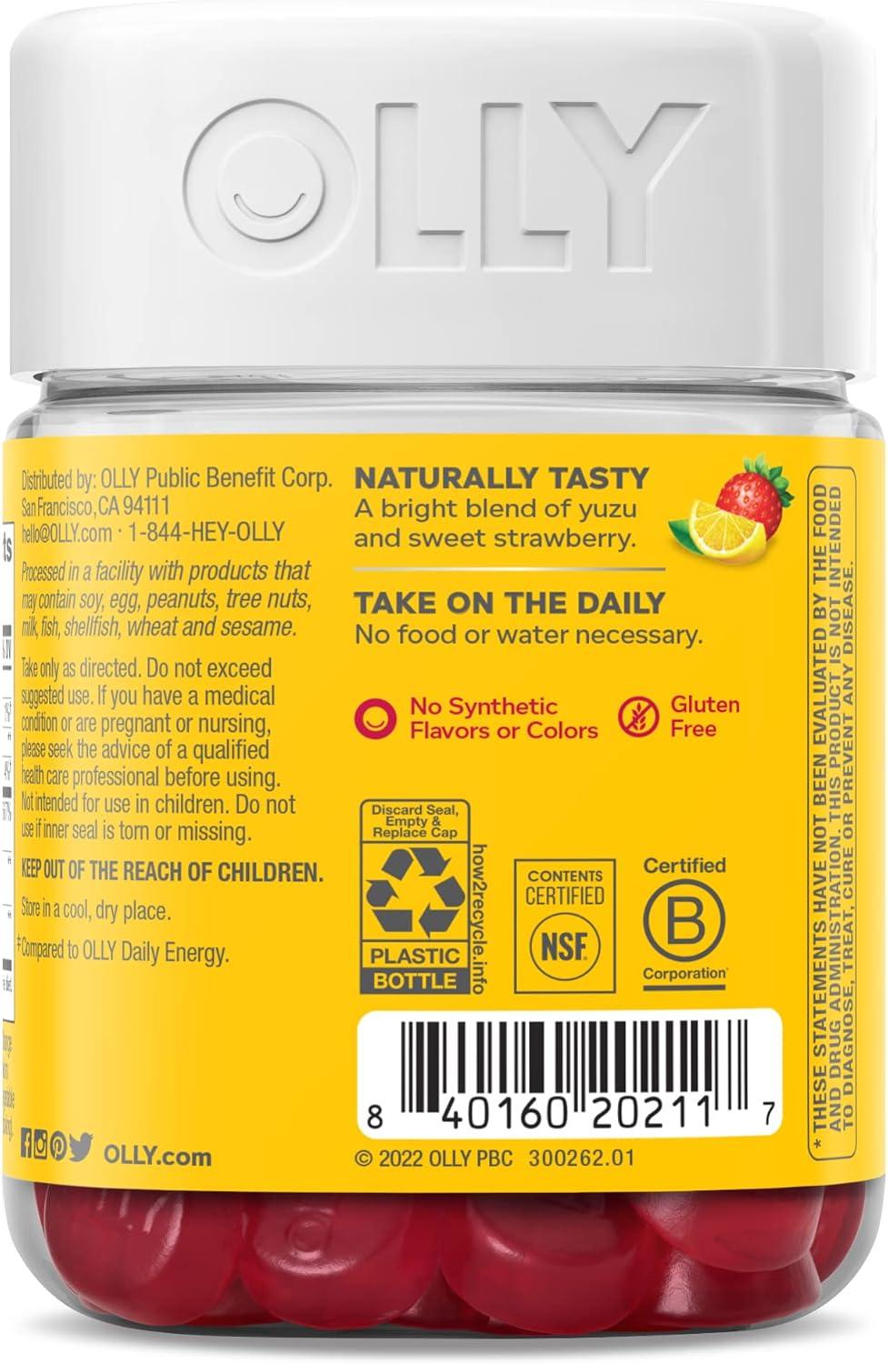 imageOLLY Daily Energy Gummy Caffeine Free Vitamin B12 CoQ10 Goji Berry Adult Chewable Supplement Tropical Flavor 60 CountExtra Strength
