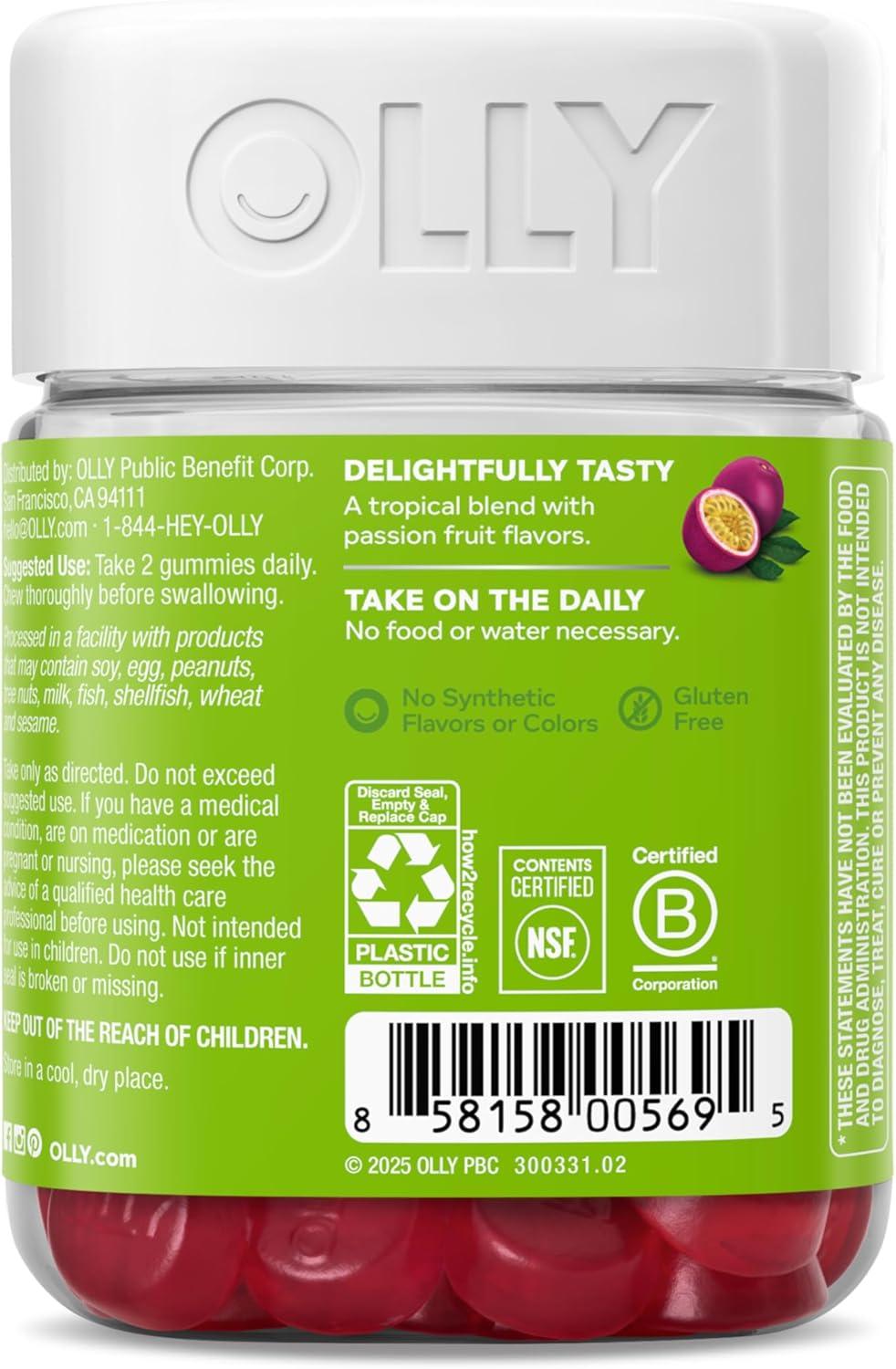 imageOLLY Daily Energy Gummy Caffeine Free Vitamin B12 CoQ10 Goji Berry Adult Chewable Supplement Tropical Flavor 60 CountRegular Strength