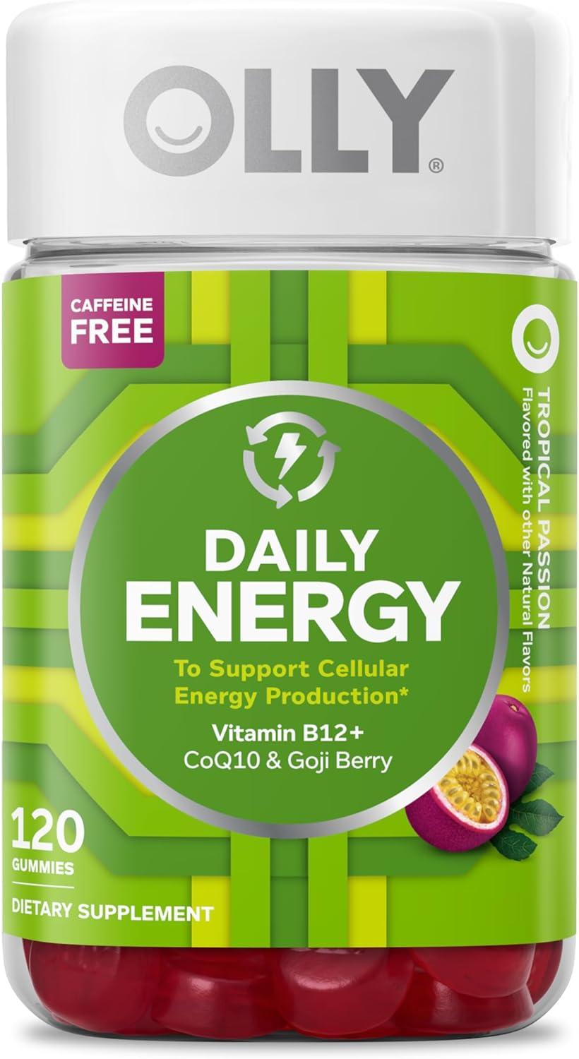 imageOLLY Daily Energy Gummy Caffeine Free Vitamin B12 CoQ10 Goji Berry Adult Chewable Supplement Tropical Flavor 60 CountRegular Strength