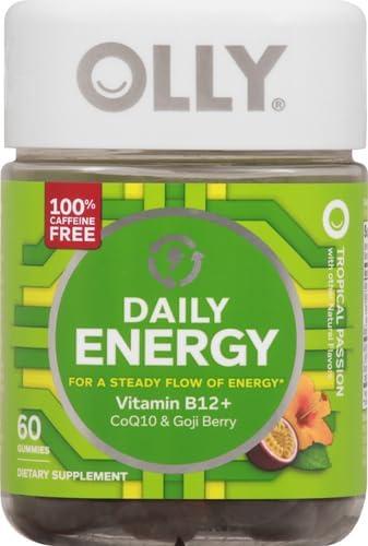 imageOLLY Daily Energy Gummy Caffeine Free Vitamin B12 CoQ10 Goji Berry Adult Chewable Supplement Tropical Flavor 60 CountRegular Strength