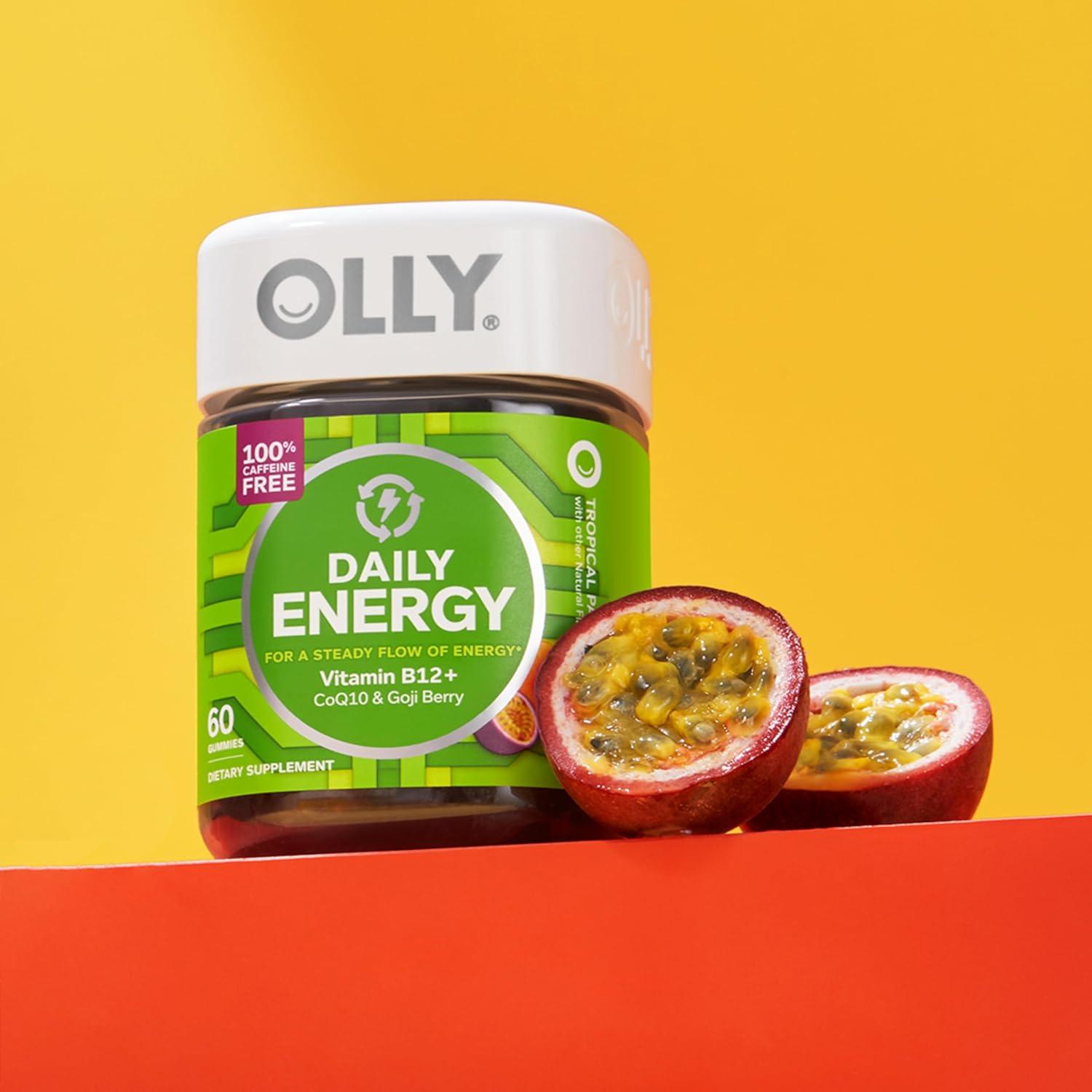imageOLLY Daily Energy Gummy Caffeine Free Vitamin B12 CoQ10 Goji Berry Adult Chewable Supplement Tropical Flavor 60 CountRegular Strength