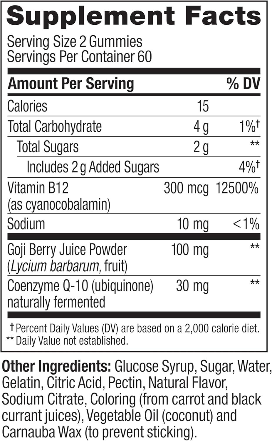 imageOLLY Daily Energy Gummy Caffeine Free Vitamin B12 CoQ10 Goji Berry Adult Chewable Supplement Tropical Flavor 60 CountRegular Strength
