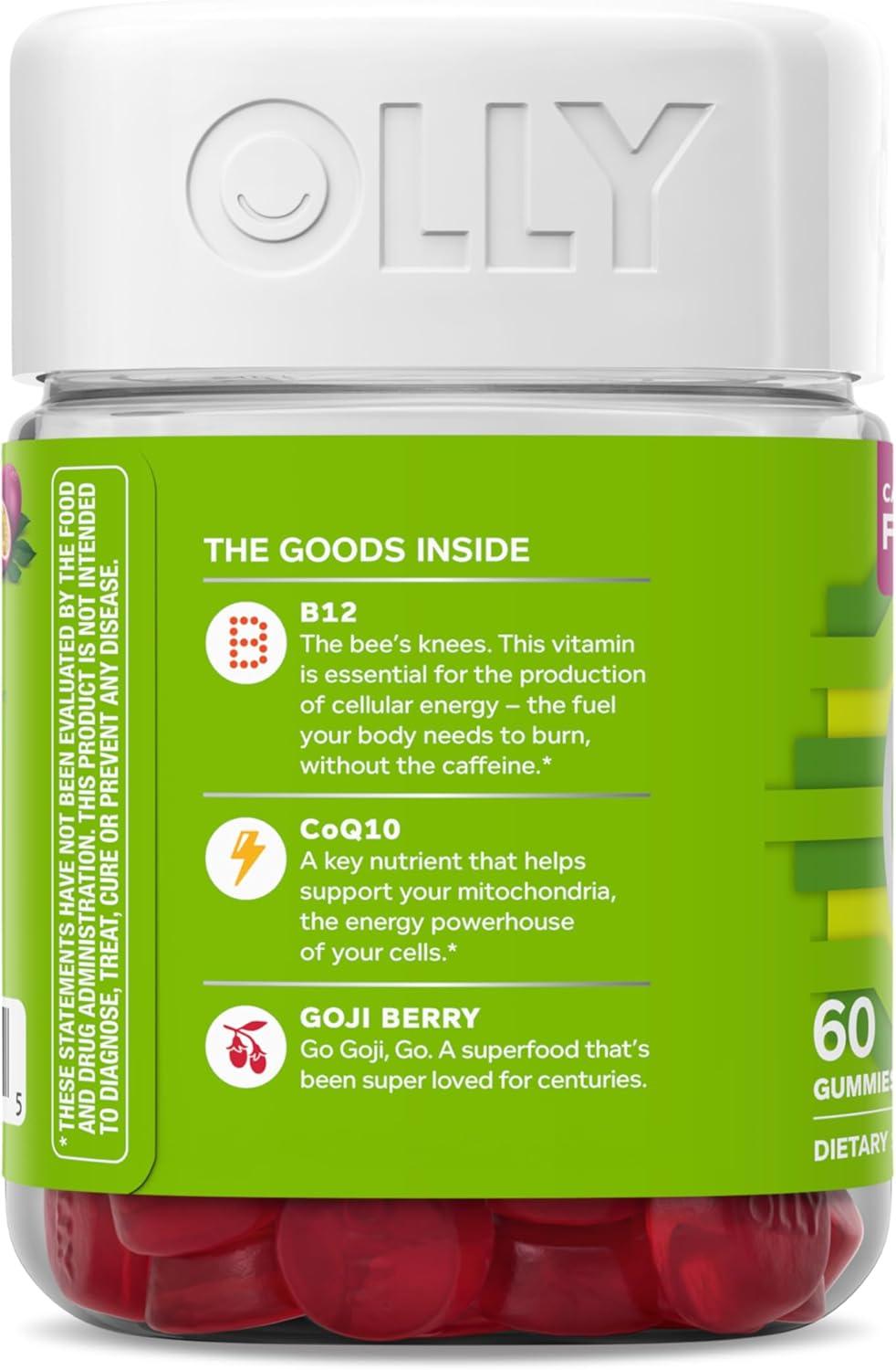 imageOLLY Daily Energy Gummy Caffeine Free Vitamin B12 CoQ10 Goji Berry Adult Chewable Supplement Tropical Flavor 60 CountRegular Strength