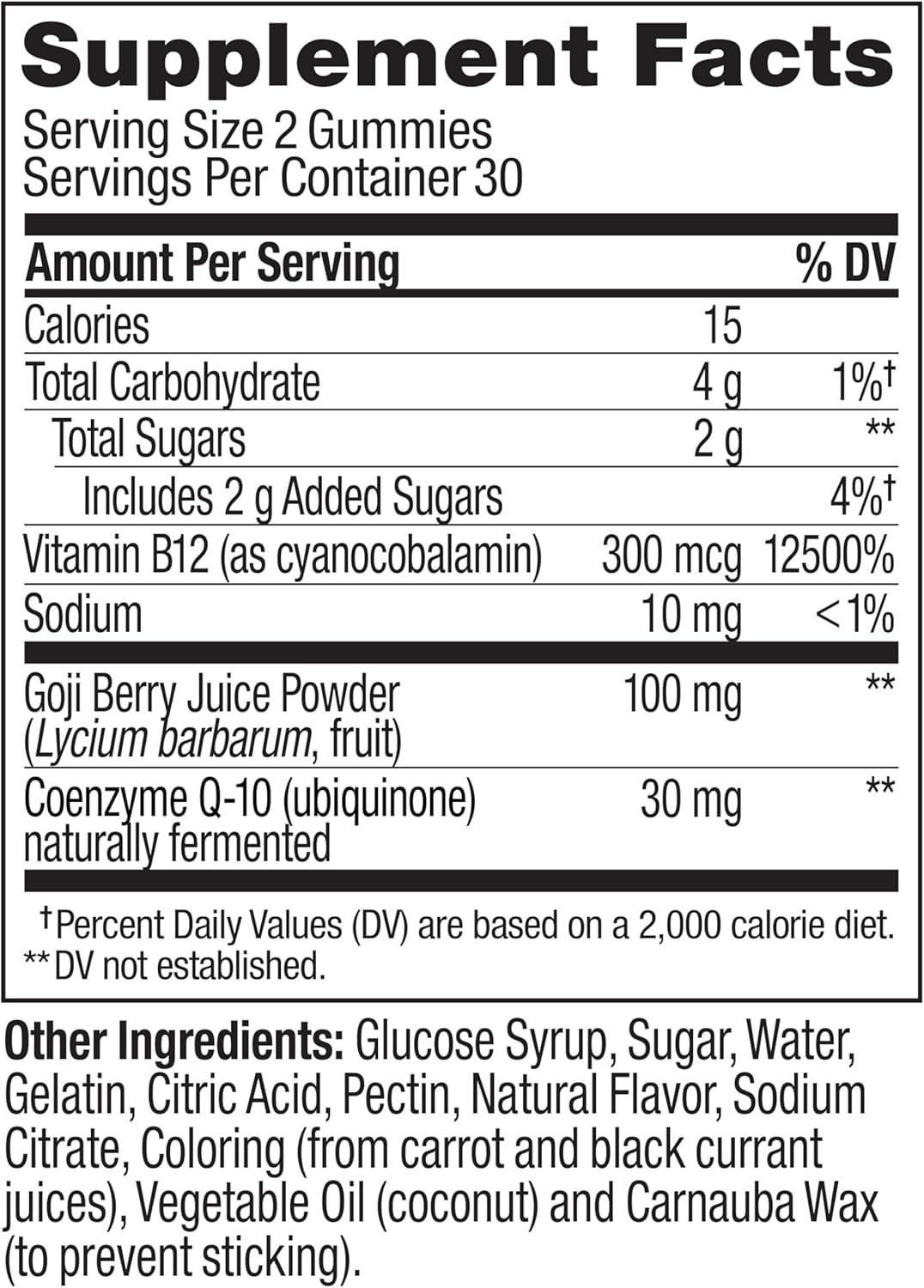 imageOLLY Daily Energy Gummy Caffeine Free Vitamin B12 CoQ10 Goji Berry Adult Chewable Supplement Tropical Flavor 60 CountRegular Strength