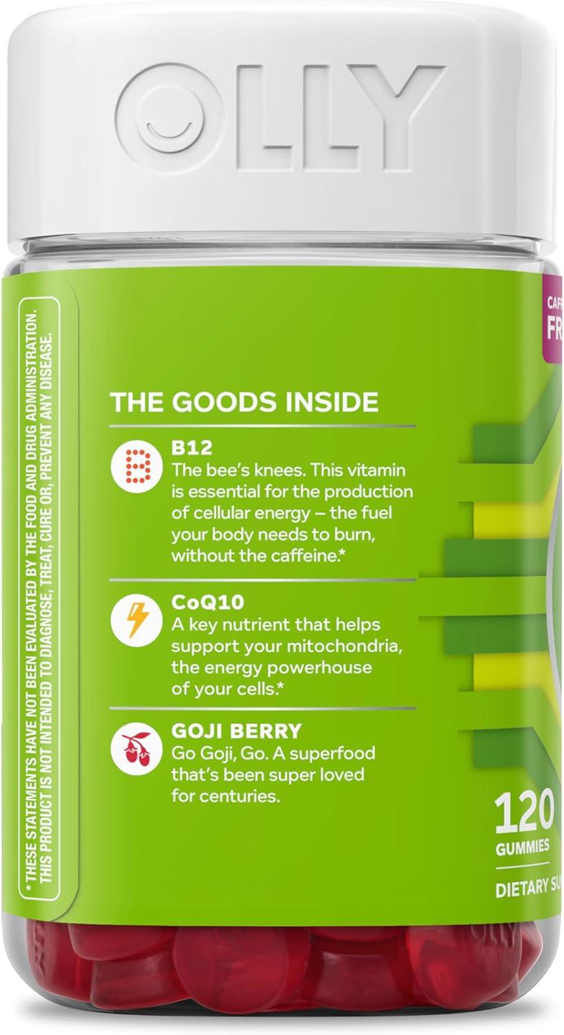 imageOLLY Daily Energy Gummy Caffeine Free Vitamin B12 CoQ10 Goji Berry Adult Chewable Supplement Tropical Flavor 60 CountRegular Strength