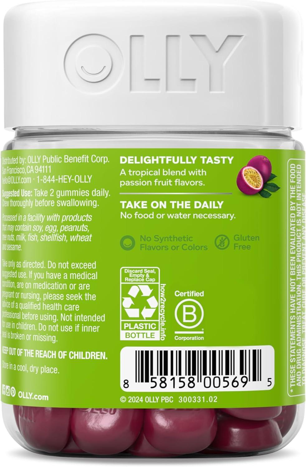 imageOLLY Daily Energy Gummy Caffeine Free Vitamin B12 CoQ10 Goji Berry Adult Chewable Supplement Tropical Flavor 60 CountRegular Strength