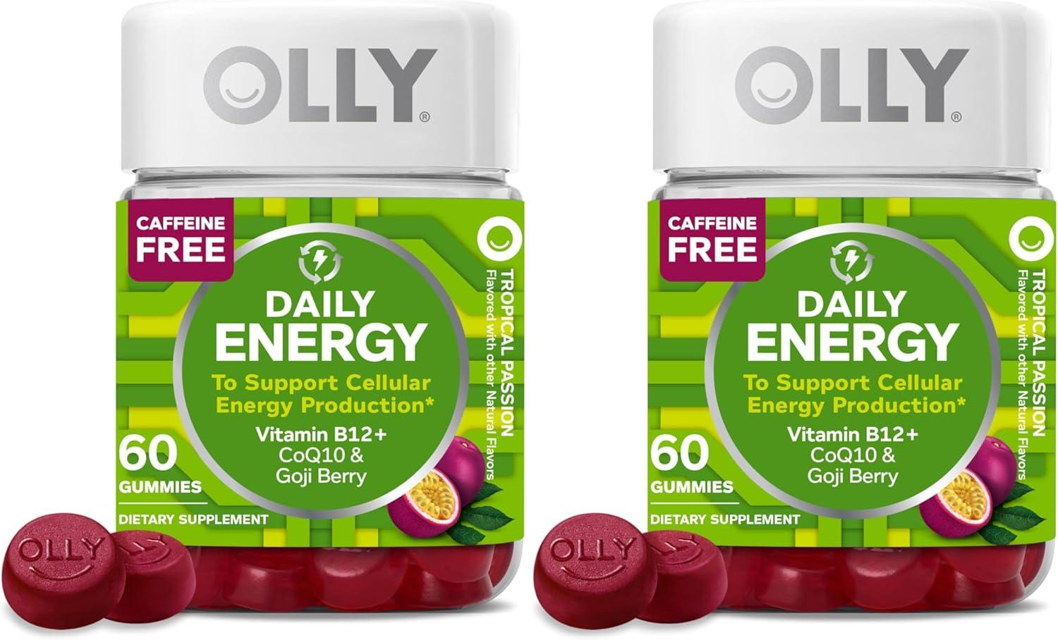imageOLLY Daily Energy Gummy Caffeine Free Vitamin B12 CoQ10 Goji Berry Adult Chewable Supplement Tropical Flavor 60 CountRegular Strength