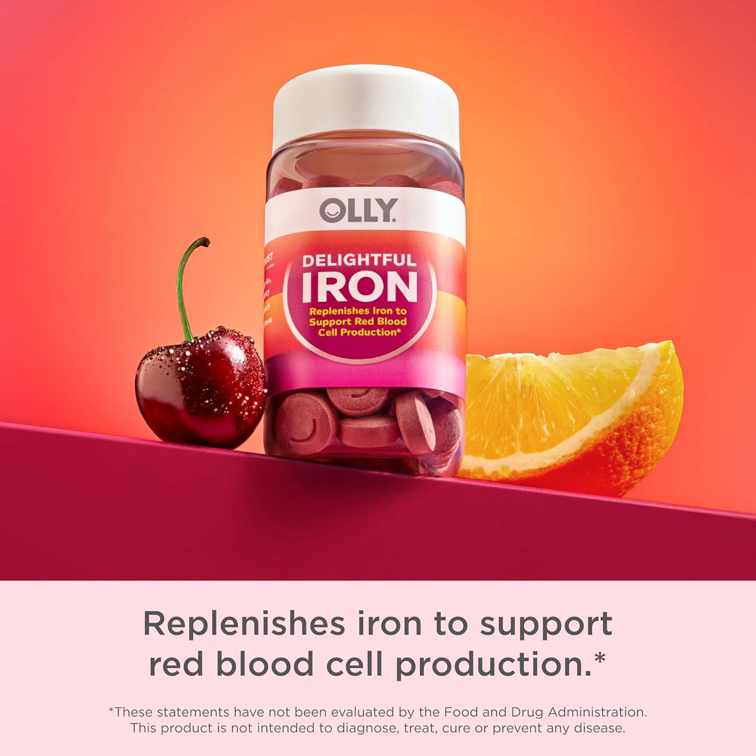 imageOLLY Delightful Iron Chewable Tablet Iron Supplement from AB Fortis Fruit Punch Flavored 30 or 20 Day Supply 60 Count60 Count Pack of 2