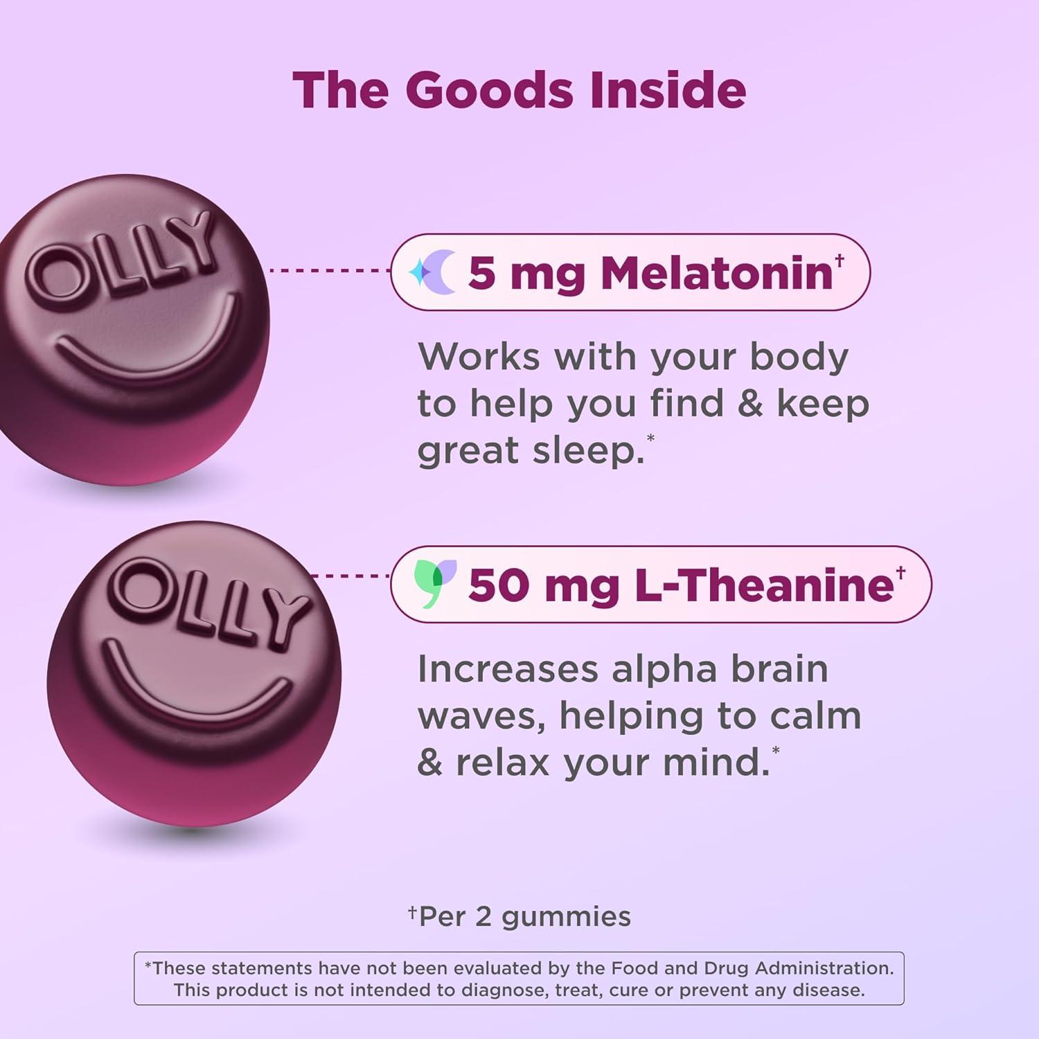 imageOLLY Extra Strength Sleep Gummy 5 mg Melatonin LTheanine Chamomile Lemon Balm Sleep Aid BlackBerry 50 Count90 Count Pack of 1