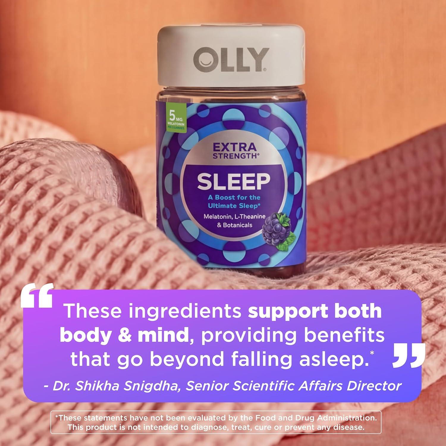 imageOLLY Extra Strength Sleep Gummy 5 mg Melatonin LTheanine Chamomile Lemon Balm Sleep Aid BlackBerry 50 Count90 Count Pack of 1