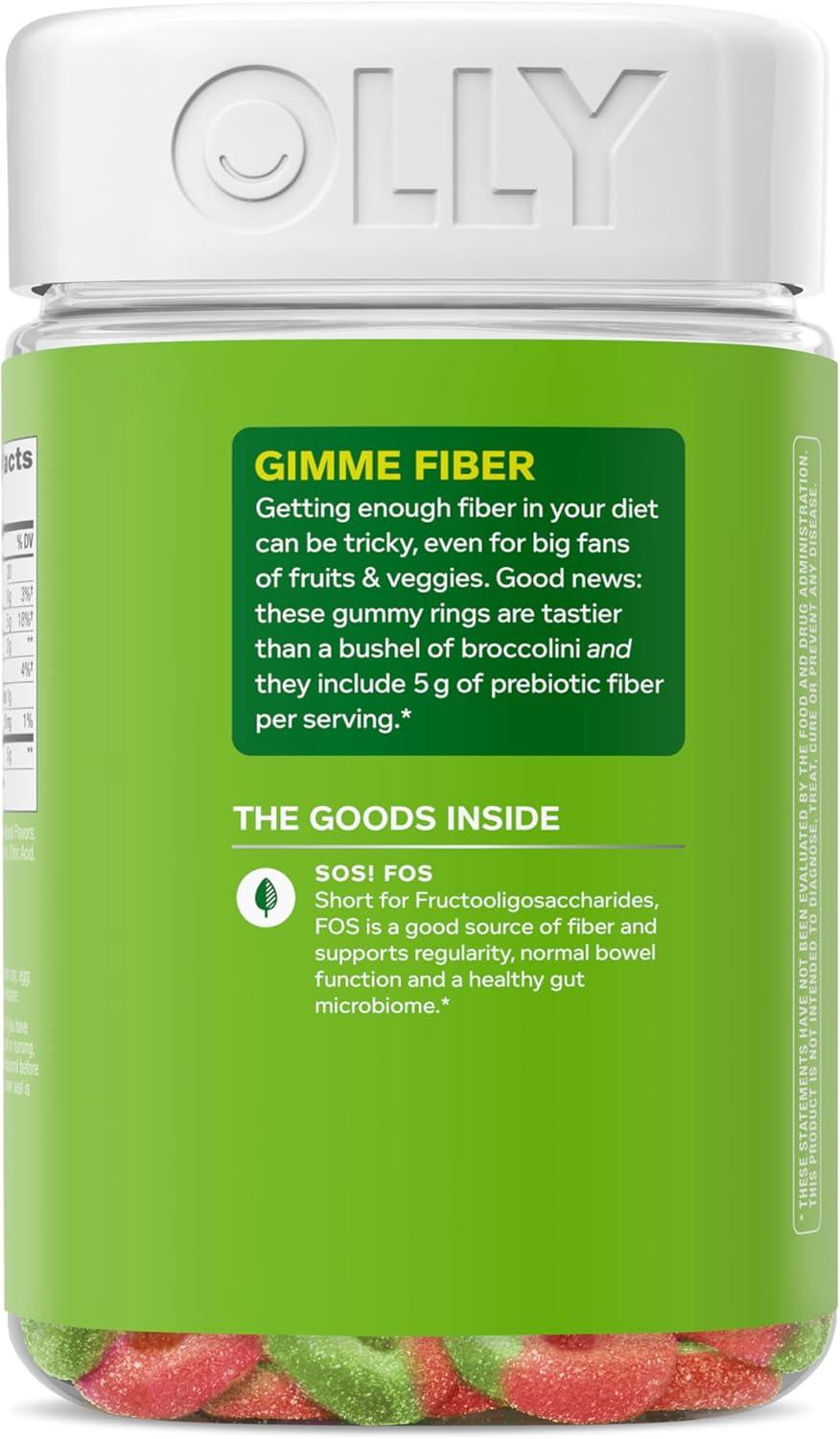 imageOLLY Fiber Gummy Rings 5g FOS Prebiotic Fiber Digestive Health Supplement Strawberry Watermelon Flavored 50 Day Supply 100 Count100 Count Pack of 1