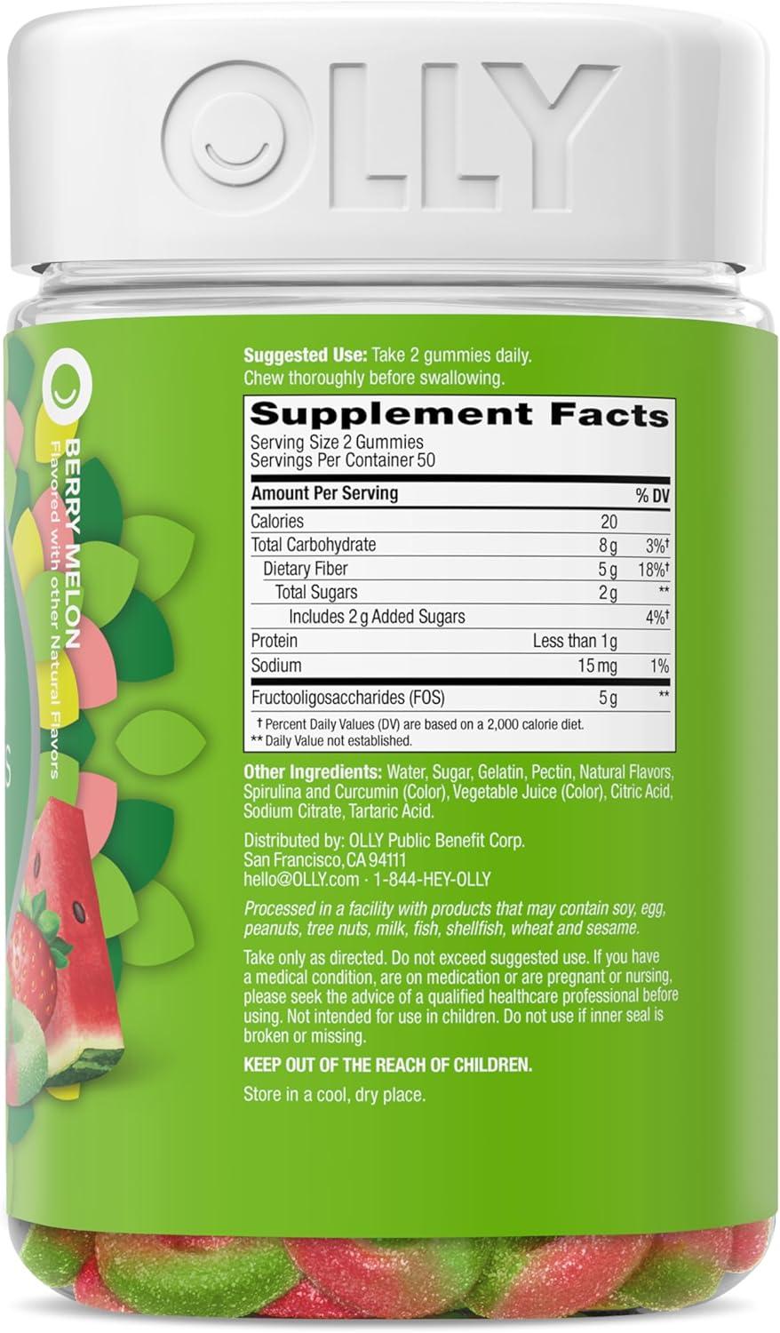 imageOLLY Fiber Gummy Rings 5g FOS Prebiotic Fiber Digestive Health Supplement Strawberry Watermelon Flavored 50 Day Supply 100 Count100 Count Pack of 1