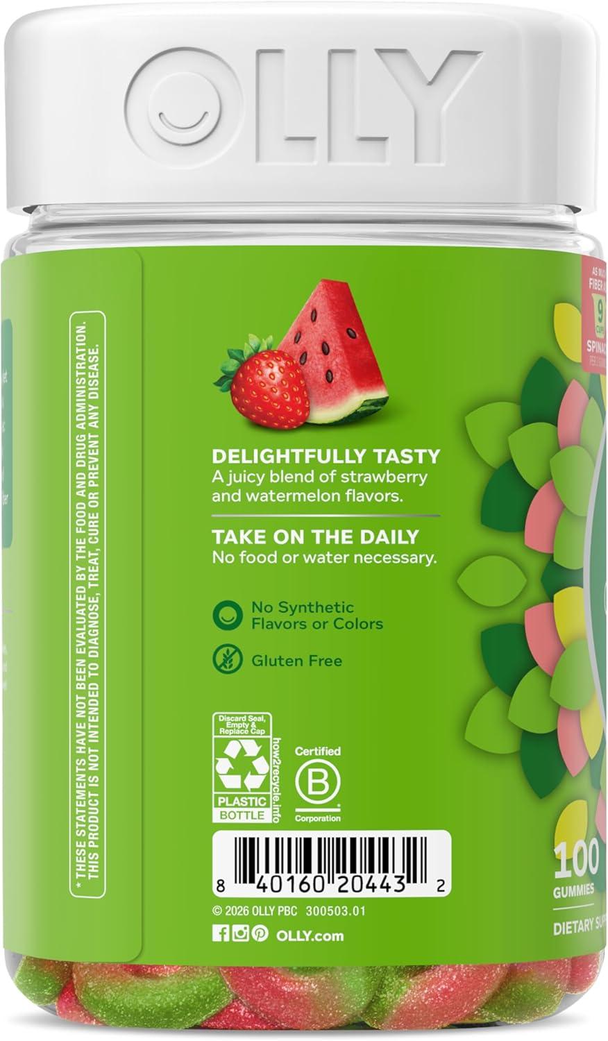 imageOLLY Fiber Gummy Rings 5g FOS Prebiotic Fiber Digestive Health Supplement Strawberry Watermelon Flavored 50 Day Supply 100 Count100 Count Pack of 1