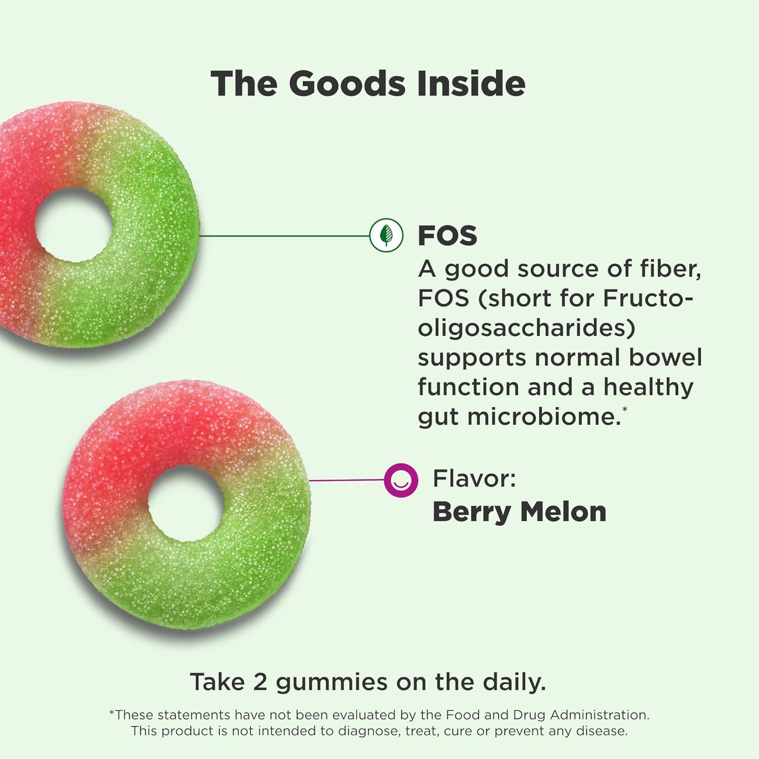 imageOLLY Fiber Gummy Rings 5g FOS Prebiotic Fiber Digestive Health Supplement Strawberry Watermelon Flavored 50 Day Supply 100 Count100 Count Pack of 1