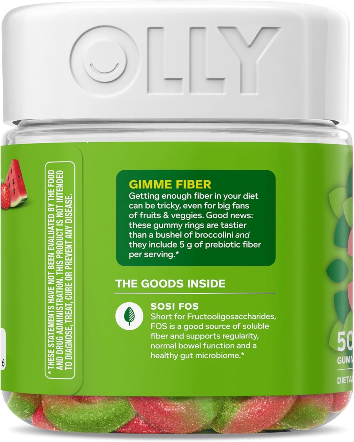 imageOLLY Fiber Gummy Rings 5g FOS Prebiotic Fiber Digestive Health Supplement Strawberry Watermelon Flavored 50 Day Supply 100 Count50 Count Pack of 1