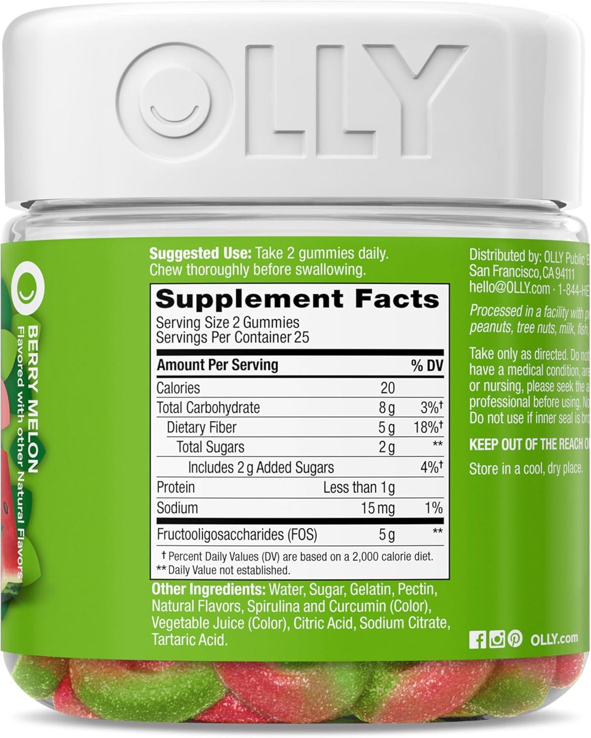 imageOLLY Fiber Gummy Rings 5g FOS Prebiotic Fiber Digestive Health Supplement Strawberry Watermelon Flavored 50 Day Supply 100 Count50 Count Pack of 1