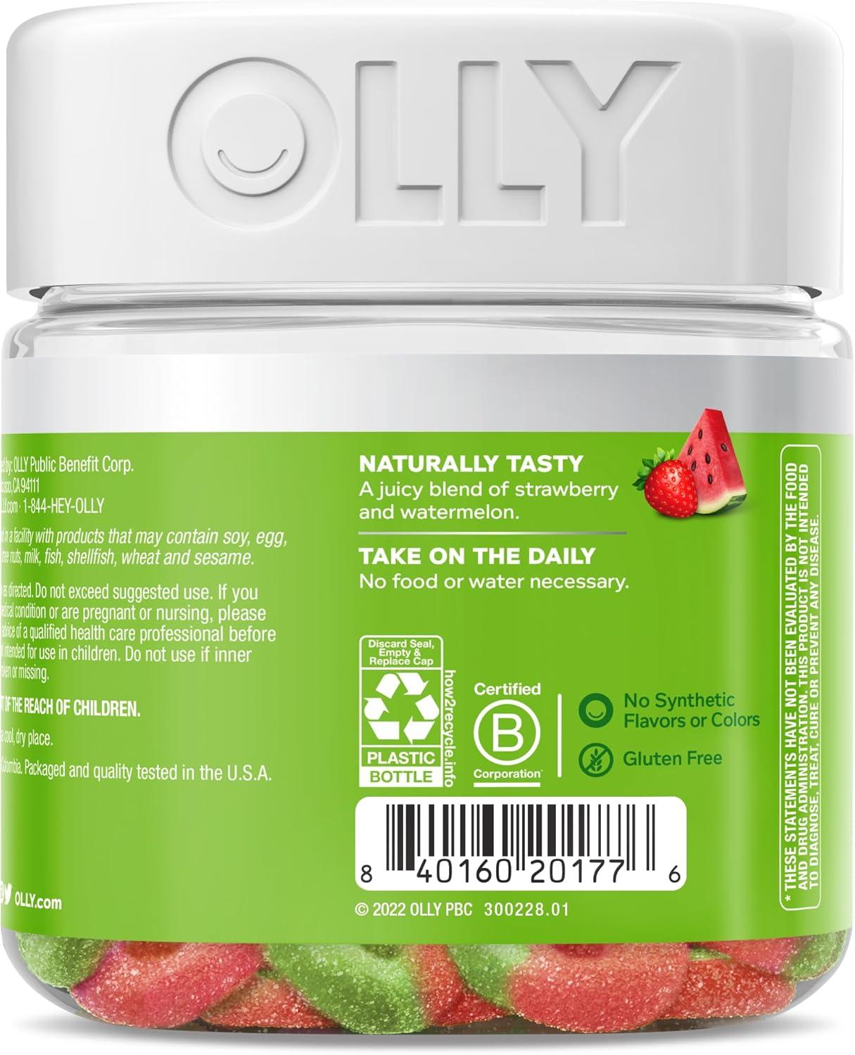 imageOLLY Fiber Gummy Rings 5g FOS Prebiotic Fiber Digestive Health Supplement Strawberry Watermelon Flavored 50 Day Supply 100 Count50 Count Pack of 2