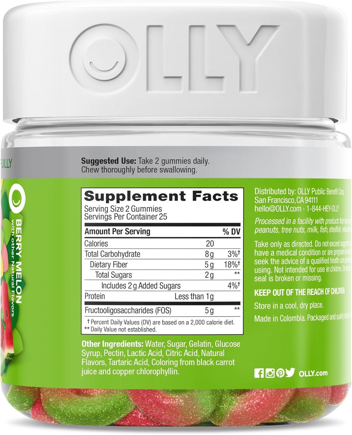 imageOLLY Fiber Gummy Rings 5g FOS Prebiotic Fiber Digestive Health Supplement Strawberry Watermelon Flavored 50 Day Supply 100 Count50 Count Pack of 2