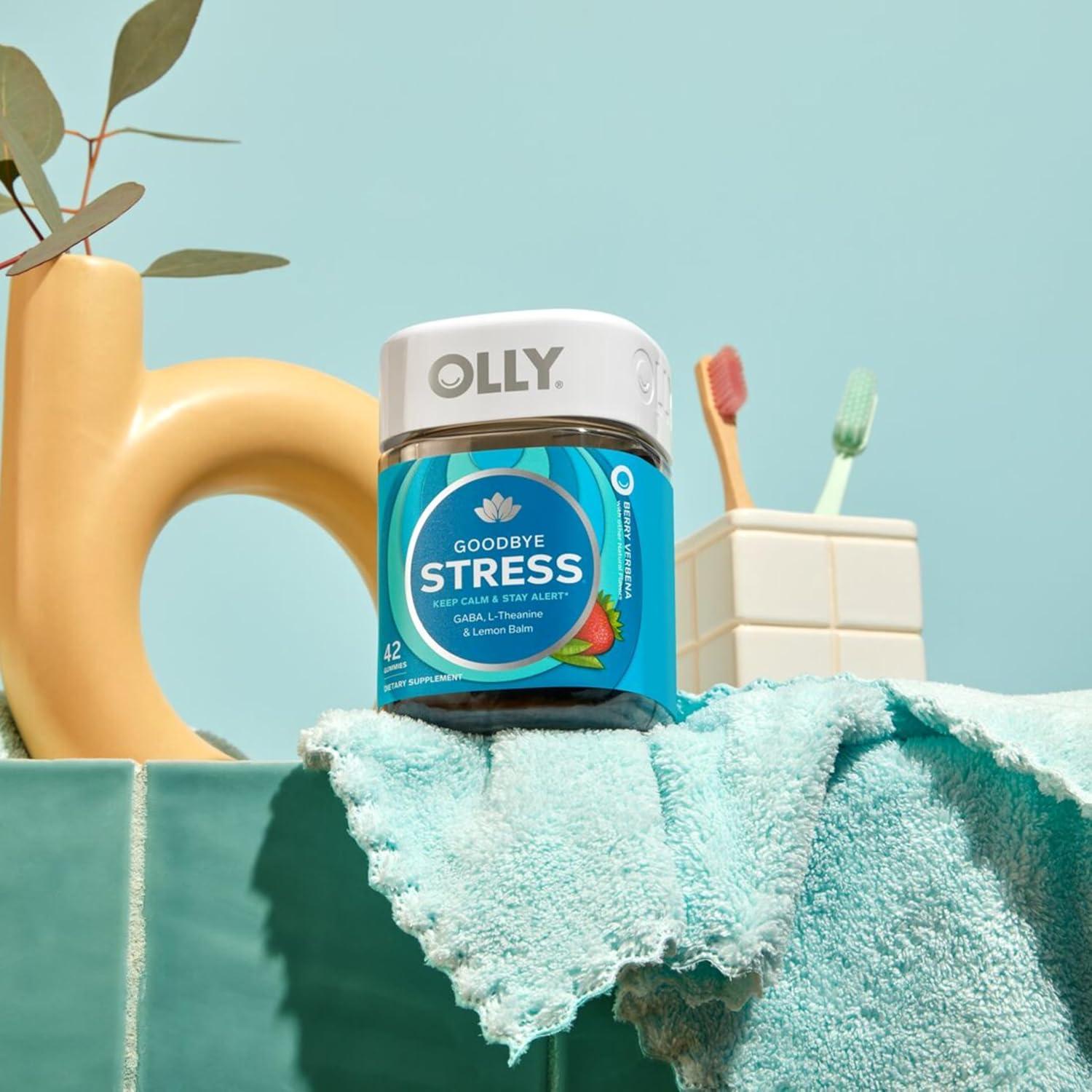 imageOLLY Goodbye Stress Gummy GABA LTheanine Lemon Balm Stress Relief Supplement Berry 60 Count42 Count Pack of 1