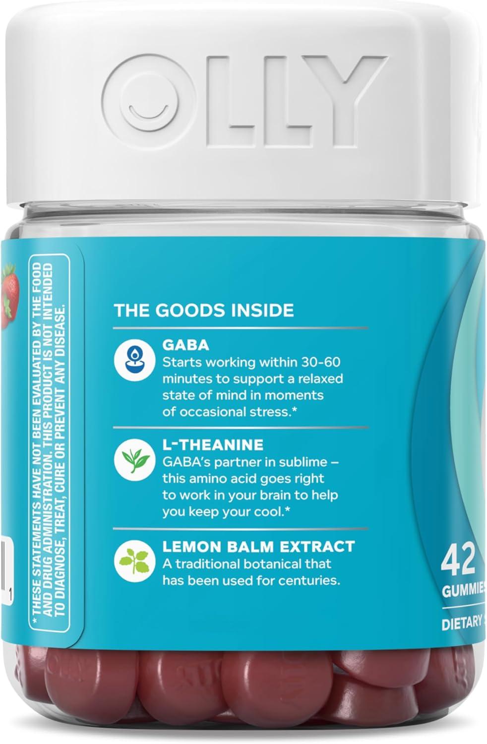 imageOLLY Goodbye Stress Gummy GABA LTheanine Lemon Balm Stress Relief Supplement Berry 60 Count42 Count Pack of 1
