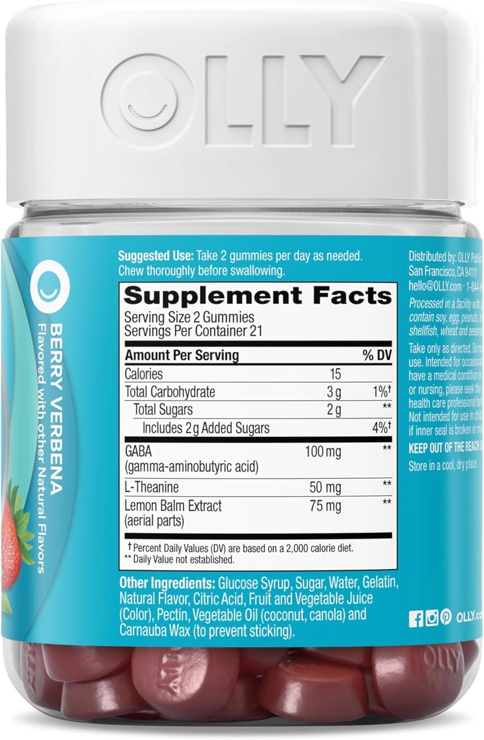 imageOLLY Goodbye Stress Gummy GABA LTheanine Lemon Balm Stress Relief Supplement Berry 60 Count42 Count Pack of 1