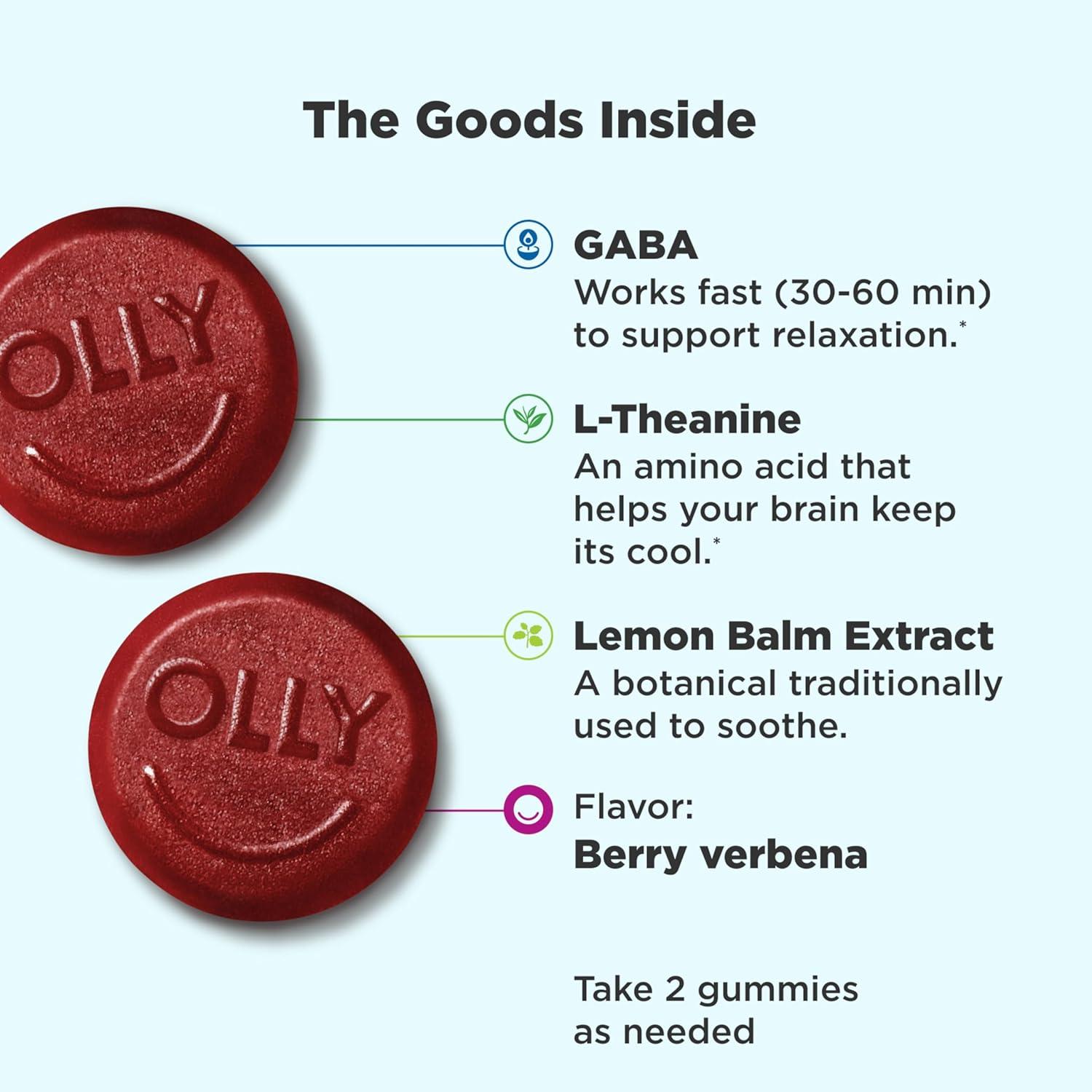 imageOLLY Goodbye Stress Gummy GABA LTheanine Lemon Balm Stress Relief Supplement Berry 60 Count60 Count Pack of 1