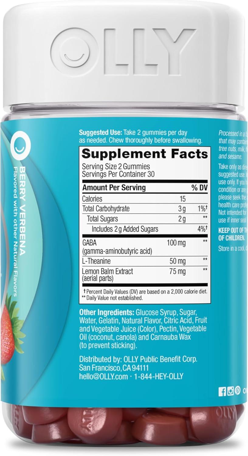 imageOLLY Goodbye Stress Gummy GABA LTheanine Lemon Balm Stress Relief Supplement Berry 60 Count60 Count Pack of 1