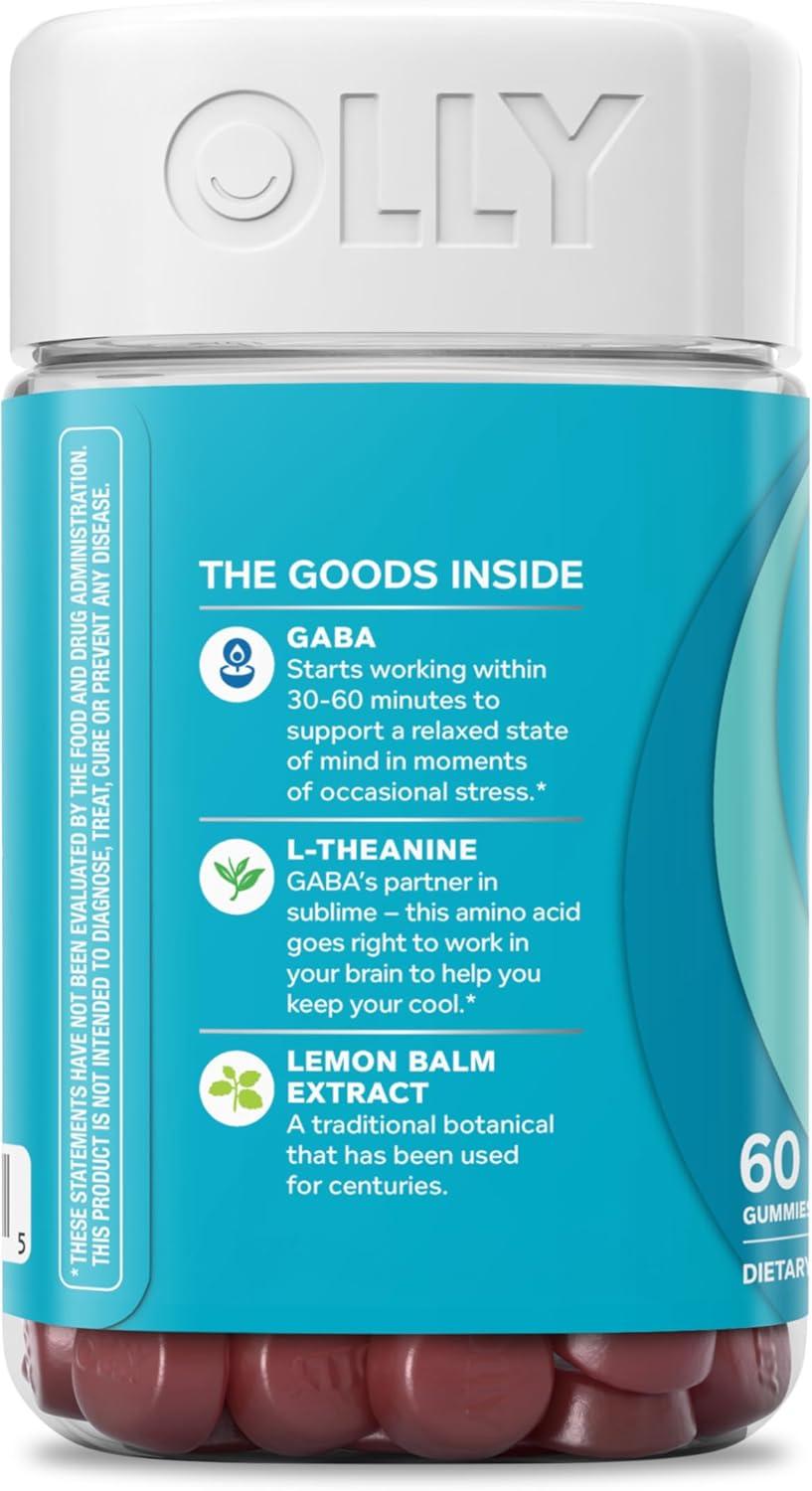 imageOLLY Goodbye Stress Gummy GABA LTheanine Lemon Balm Stress Relief Supplement Berry 60 Count60 Count Pack of 1