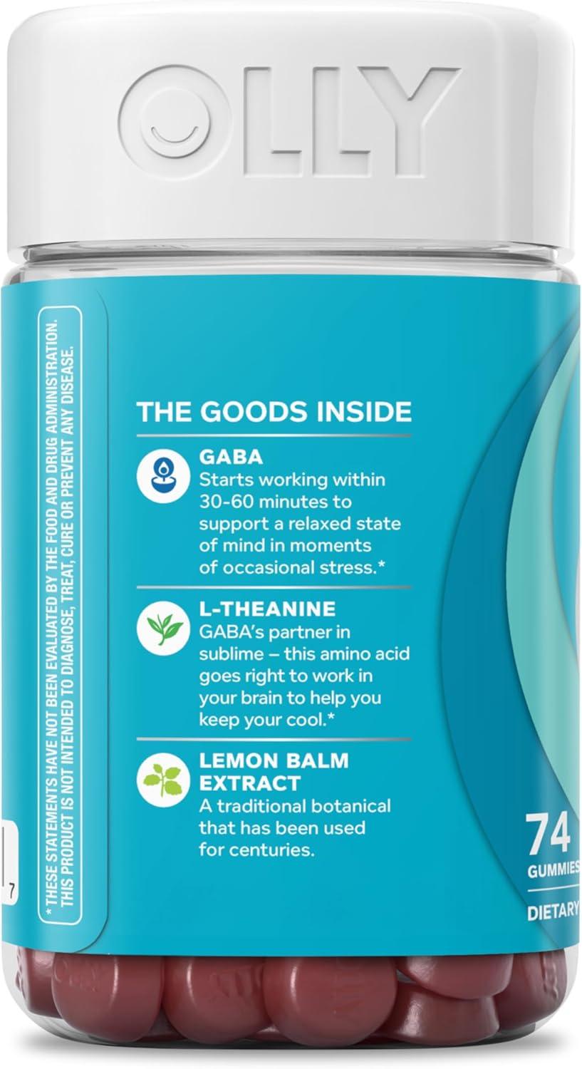 imageOLLY Goodbye Stress Gummy GABA LTheanine Lemon Balm Stress Relief Supplement Berry 60 Count74 Count Pack of 2