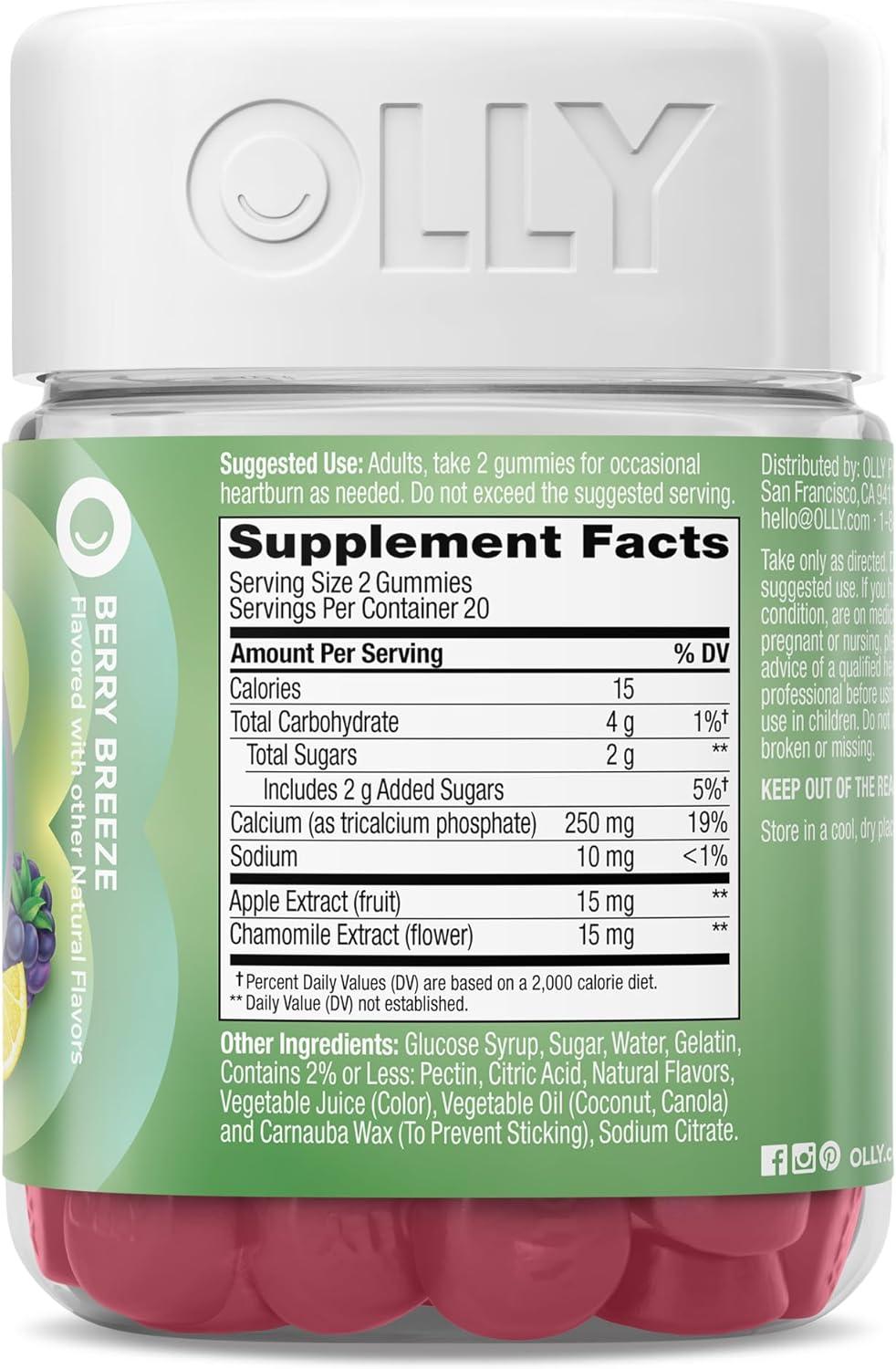 imageOLLY Heartburn Helper Gummy Supplement Fast Relief of Occasional Heartburn Tricalcium Phosphate Berry Breeze Flavored 20 Servings 40 Count