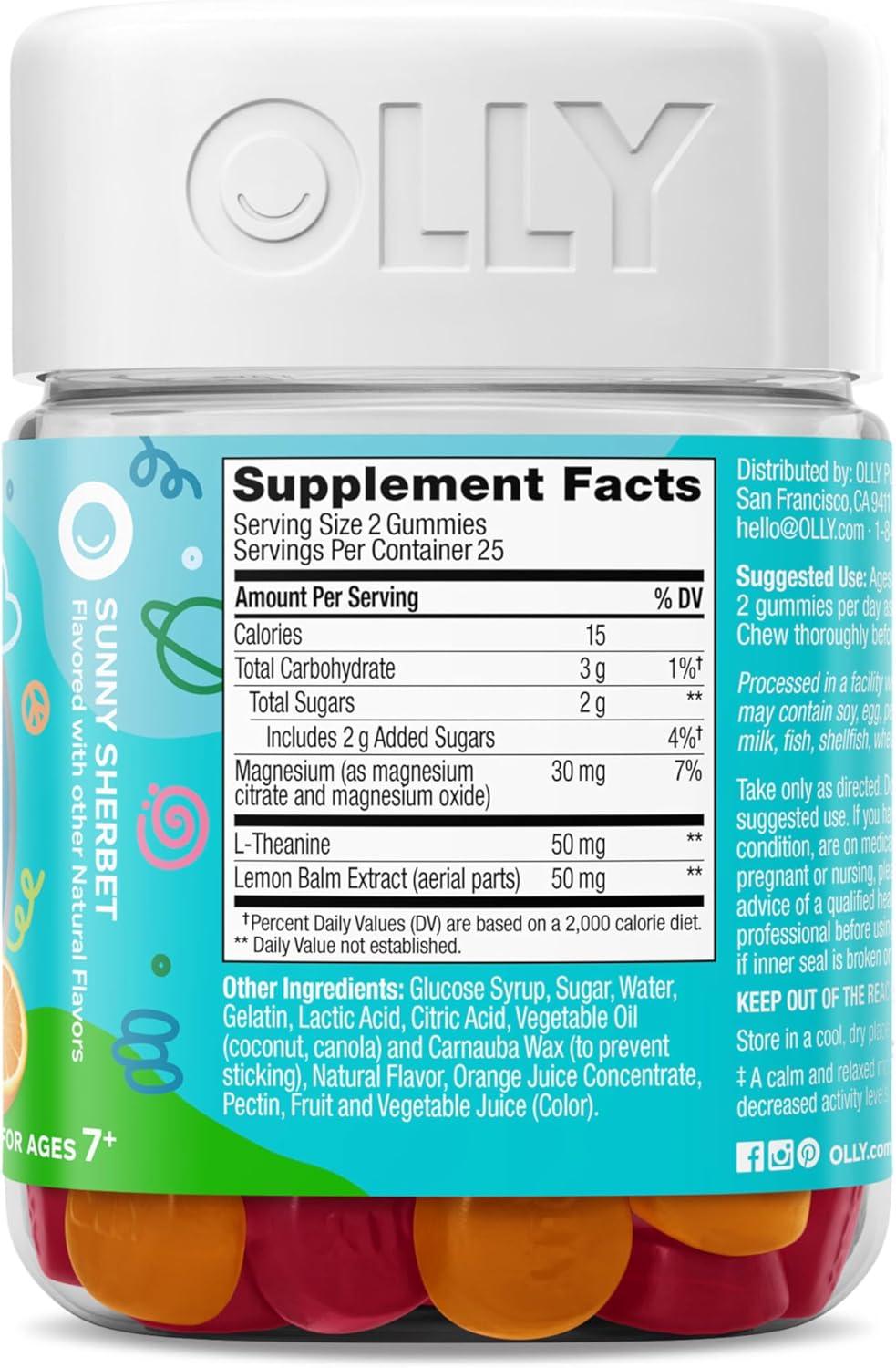 imageOLLY Kids Chillax Gummy For a Calm and Relaxed Mood Magnesium LTheanine Lemon Balm Extract Chewable Supplement Sherbet Flavored 25 Day Supply 50 Count Packaging May Vary50 Count Pack of 1