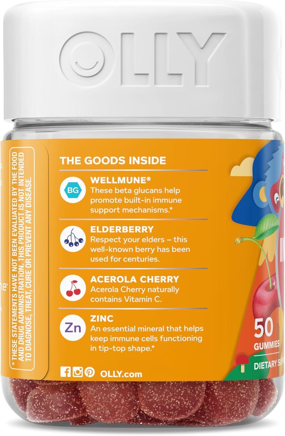 imageOLLY Kids Immunity Gummy Immune Support Wellmune Elderberry Vitamin C Zinc Chewable Supplement Cherry 50 CountImmunity 50 ct