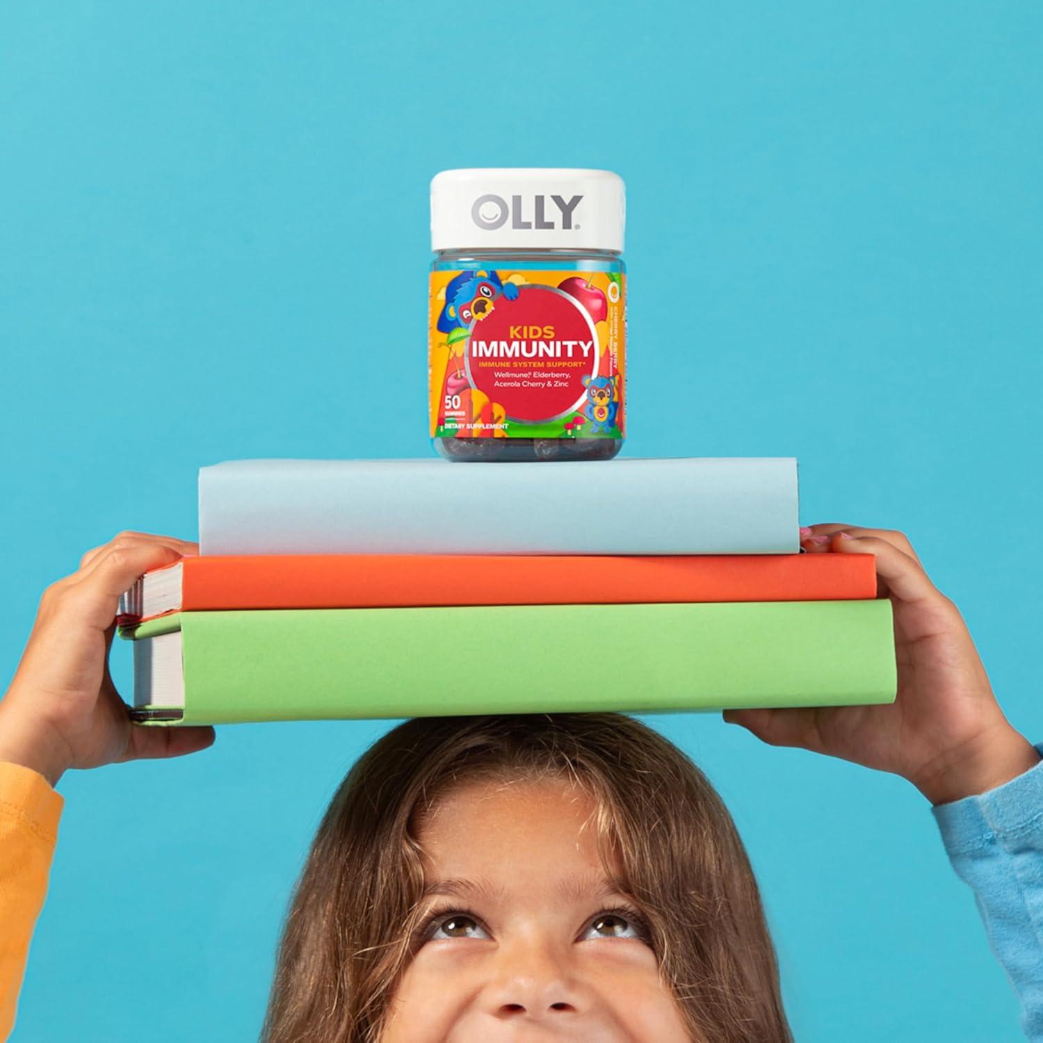 imageOLLY Kids Immunity Gummy Immune Support Wellmune Elderberry Vitamin C Zinc Chewable Supplement Cherry 50 CountImmunity 50 ct