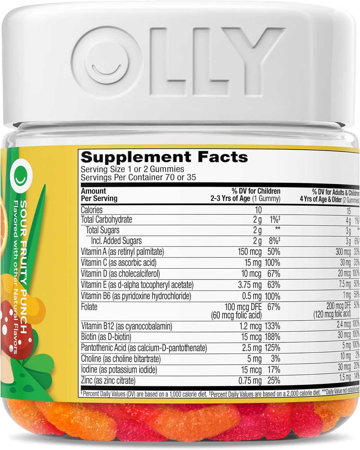 imageOLLY Kids Multivitamin Gummy Overall Health and Immune Support Vitamins and Minerals A C D E Bs and Zinc Kids Chewable Supplement Sour Fruity Punch Flavored 70 or 35 Day Supply 70 CountBottle