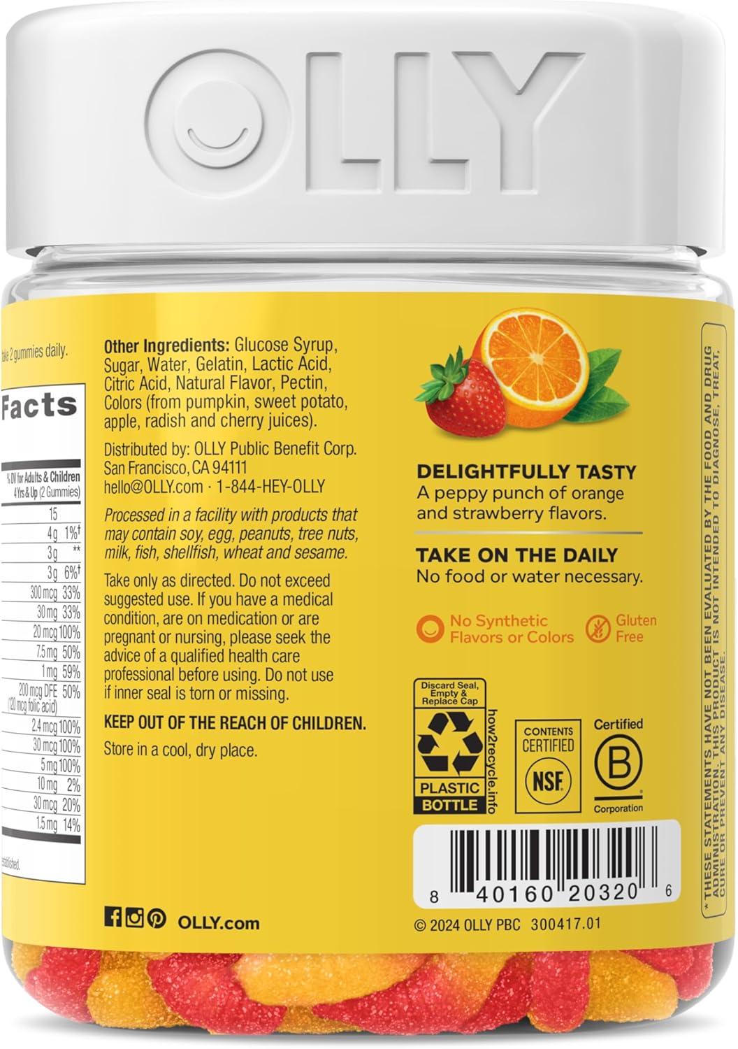 imageOLLY Kids Multivitamin Gummy Overall Health and Immune Support Vitamins and Minerals A C D E Bs and Zinc Kids Chewable Supplement Sour Fruity Punch Flavored 70 or 35 Day Supply 70 CountBottle