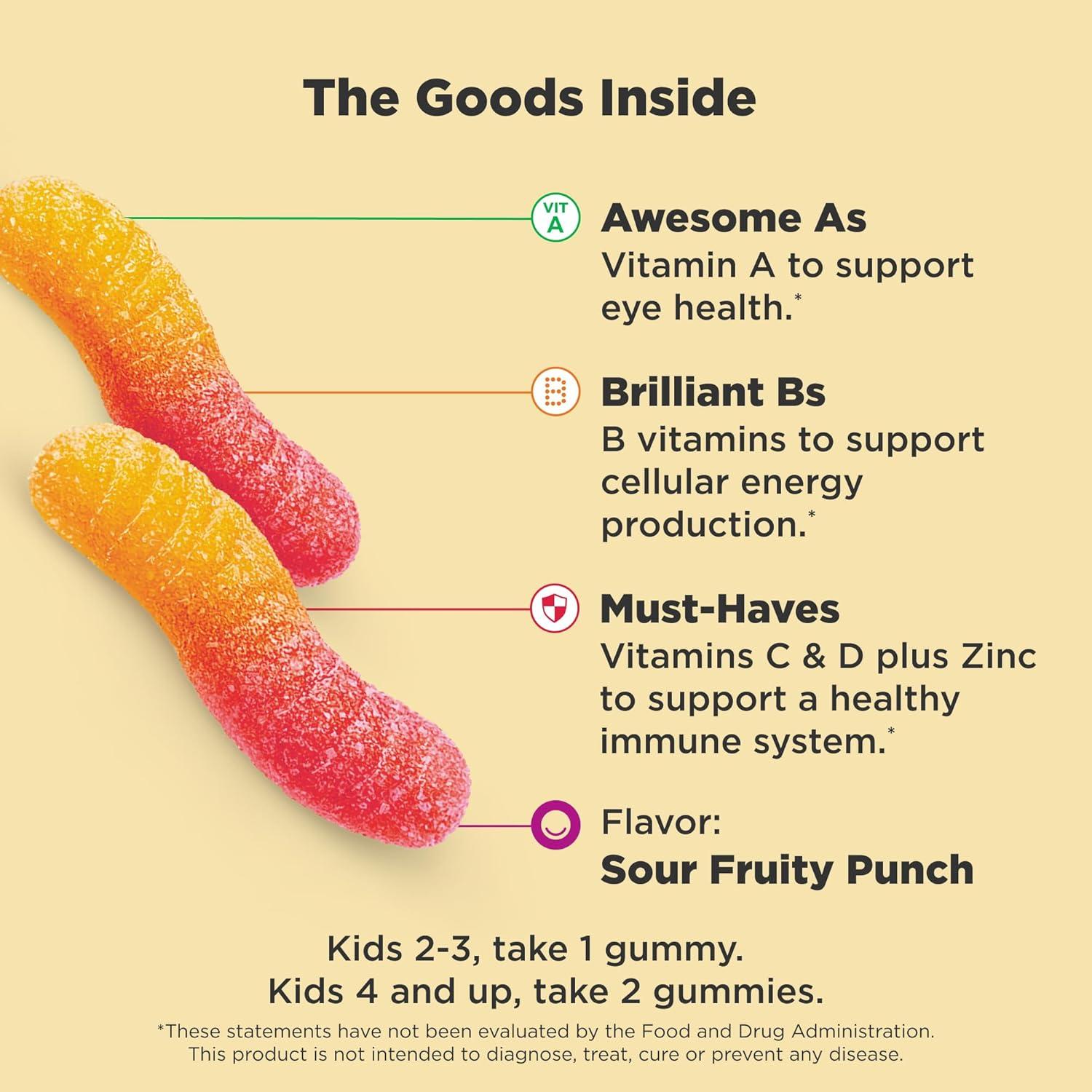 imageOLLY Kids Multivitamin Gummy Overall Health and Immune Support Vitamins and Minerals A C D E Bs and Zinc Kids Chewable Supplement Sour Fruity Punch Flavored 70 or 35 Day Supply 70 CountBottle