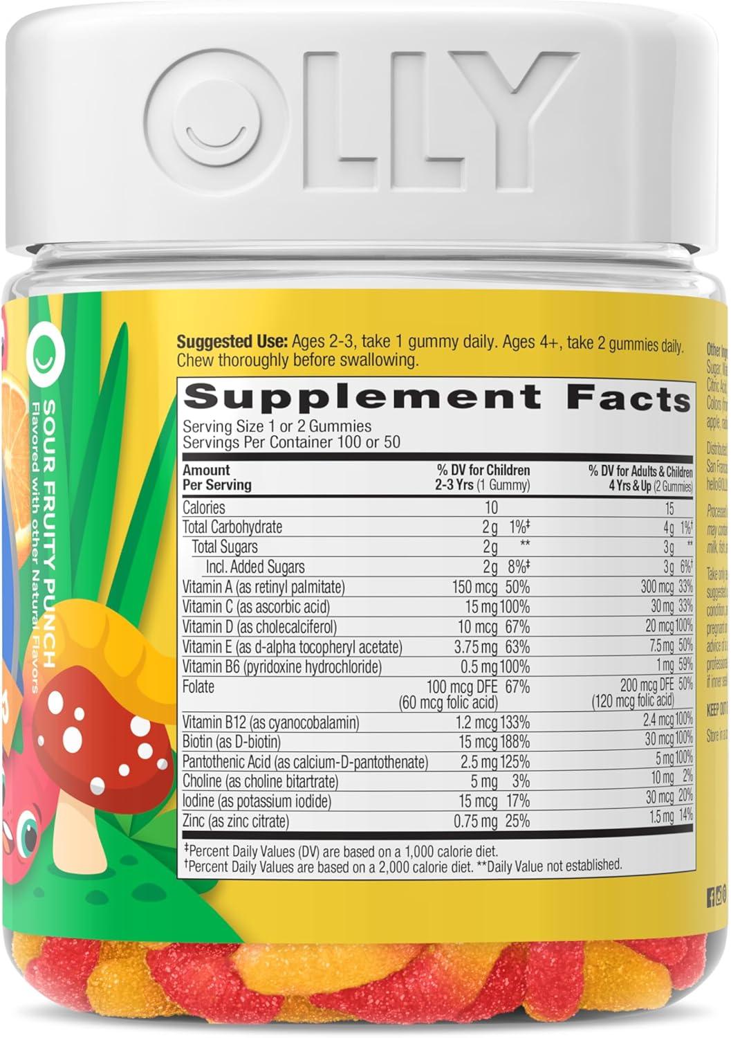 imageOLLY Kids Multivitamin Gummy Overall Health and Immune Support Vitamins and Minerals A C D E Bs and Zinc Kids Chewable Supplement Sour Fruity Punch Flavored 70 or 35 Day Supply 70 CountBottle