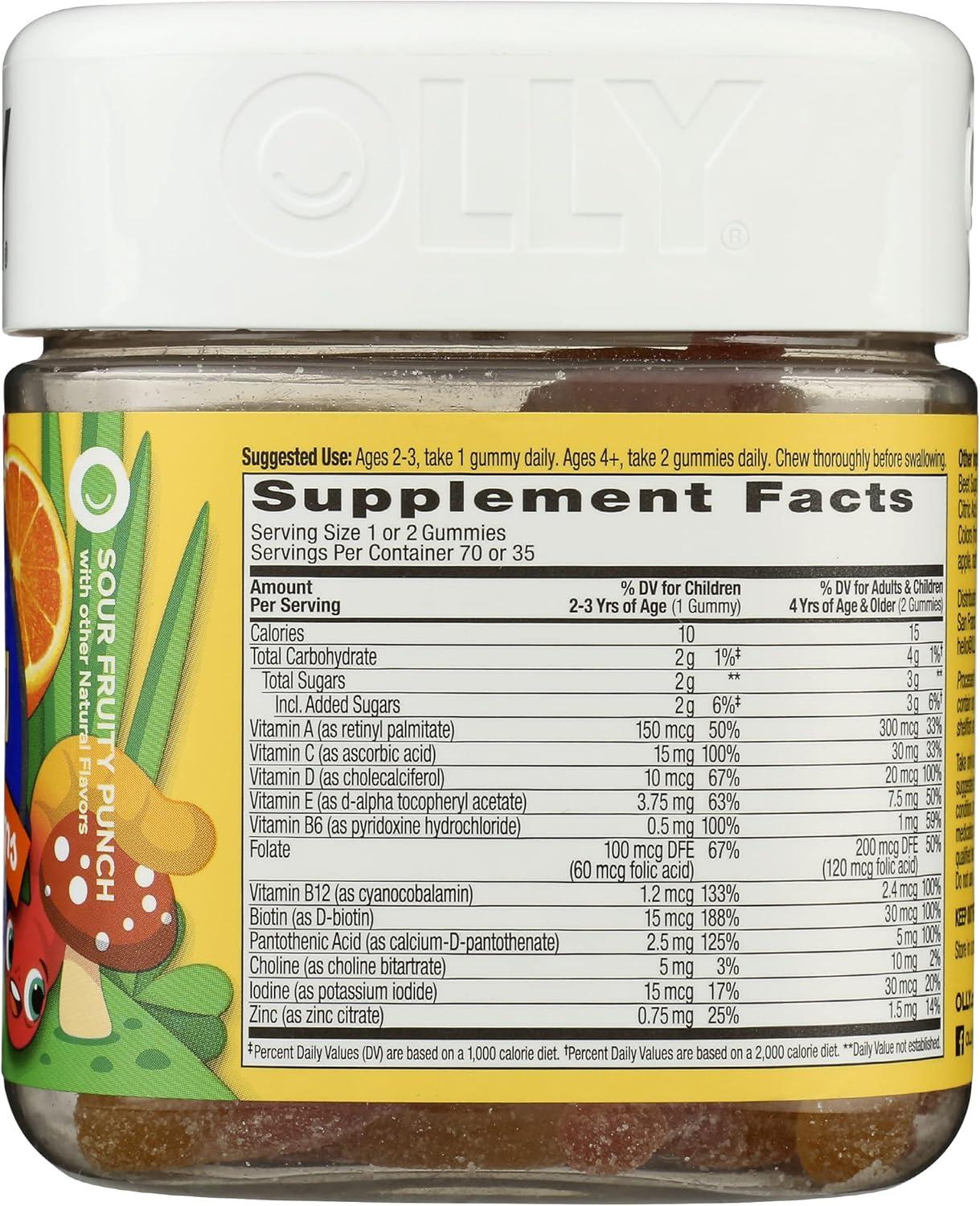 imageOLLY Kids Multivitamin Gummy Worms Overall Health and Immune Support Vitamins and Minerals A C D E Bs and Zinc Chewable Supplement Sour Fruit Punch 45 Day Supply 70 CountRed and Yellow