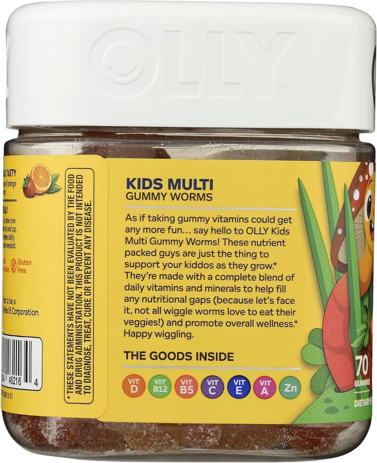 imageOLLY Kids Multivitamin Gummy Worms Overall Health and Immune Support Vitamins and Minerals A C D E Bs and Zinc Chewable Supplement Sour Fruit Punch 45 Day Supply 70 CountRed and Yellow