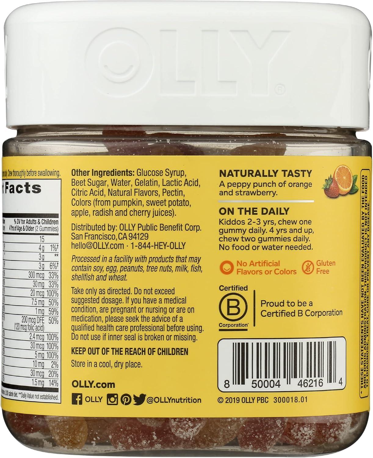 imageOLLY Kids Multivitamin Gummy Worms Overall Health and Immune Support Vitamins and Minerals A C D E Bs and Zinc Chewable Supplement Sour Fruit Punch 45 Day Supply 70 CountRed and Yellow