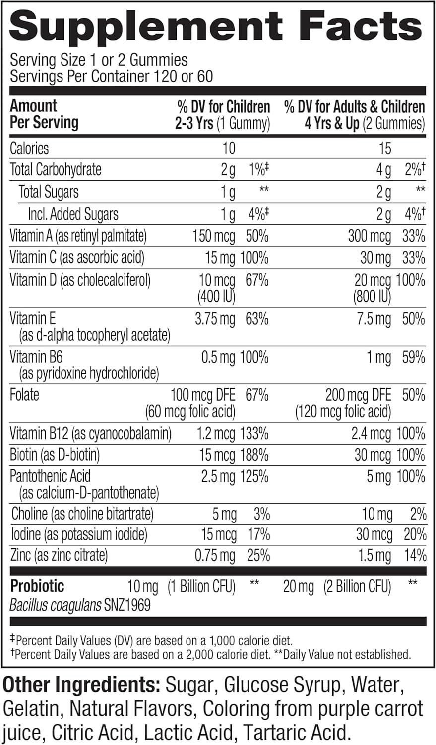 imageOLLY Kids Multivitamin amp Probiotic Gummy Digestive Support Vitamins A D C E B Zinc Chewable Supplement Berry Flavor 60 day supply 120 Count120 Count Pack of 1