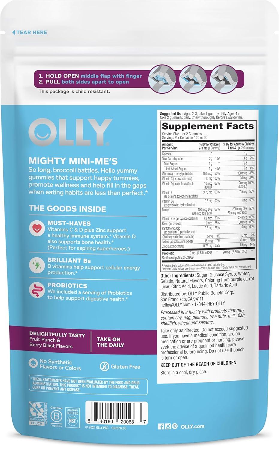 imageOLLY Kids Multivitamin amp Probiotic Gummy Digestive Support Vitamins A D C E B Zinc Chewable Supplement Berry Flavor 60 day supply 120 Count120 Count Pack of 1