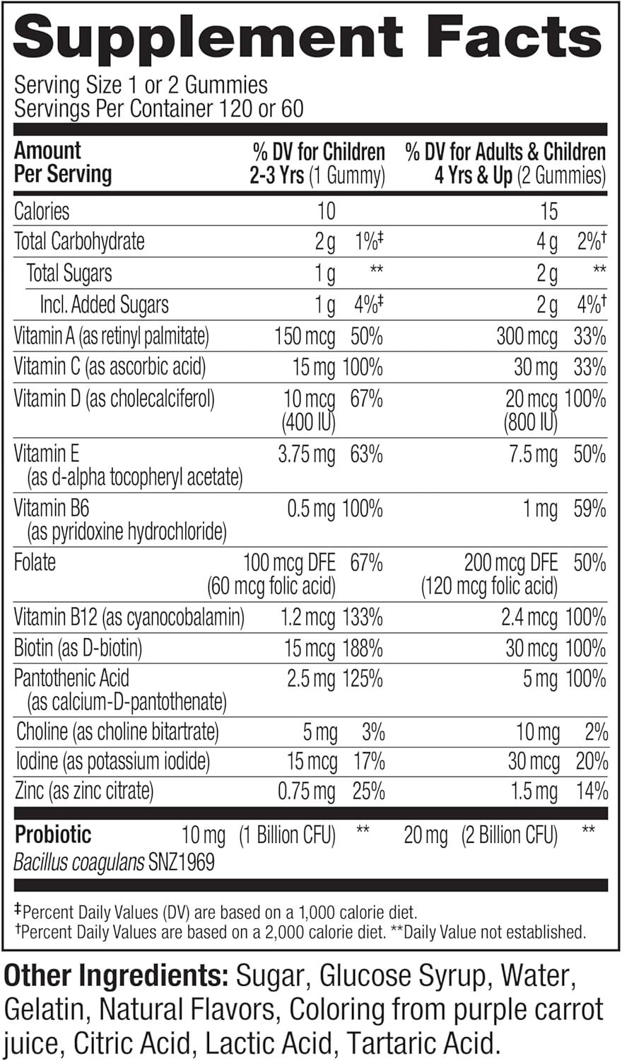 imageOLLY Kids Multivitamin amp Probiotic Gummy Digestive Support Vitamins A D C E B Zinc Chewable Supplement Berry Flavor 60 day supply 120 Count120 Count Pack of 2
