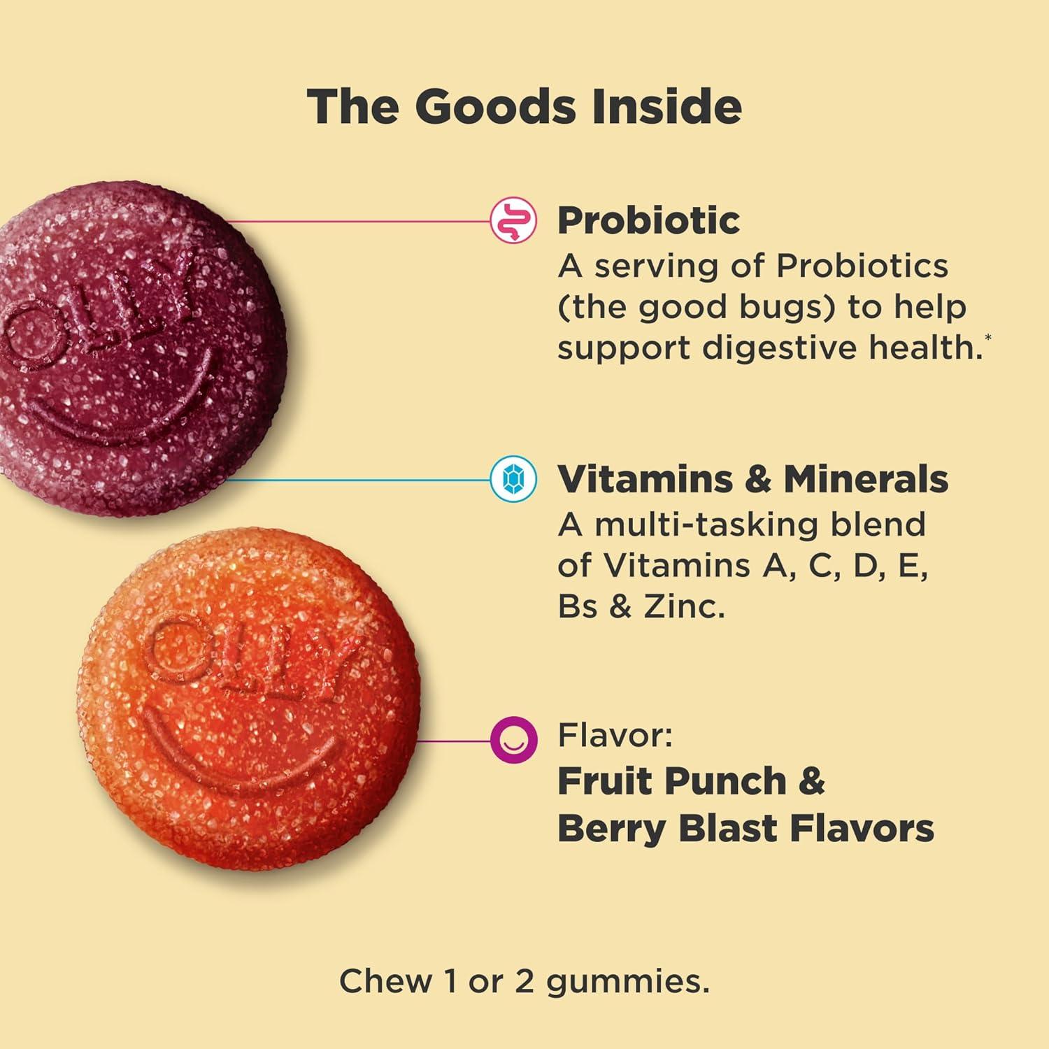 imageOLLY Kids Multivitamin amp Probiotic Gummy Digestive Support Vitamins A D C E B Zinc Chewable Supplement Berry Flavored 35 Day Supply 70 Count70 Count Pack of 1