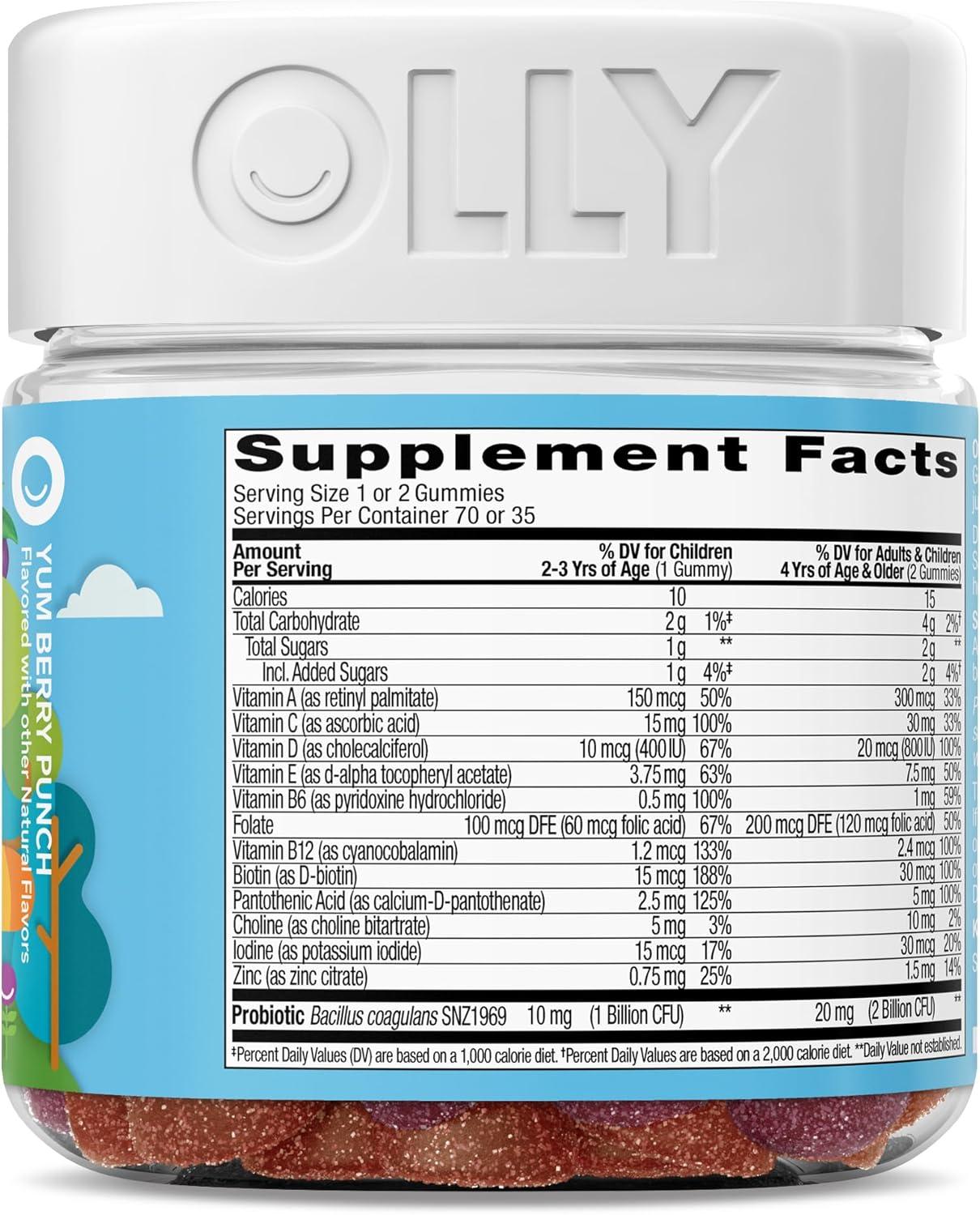 imageOLLY Kids Multivitamin amp Probiotic Gummy Digestive Support Vitamins A D C E B Zinc Chewable Supplement Berry Flavored 35 Day Supply 70 Count70 Count Pack of 1